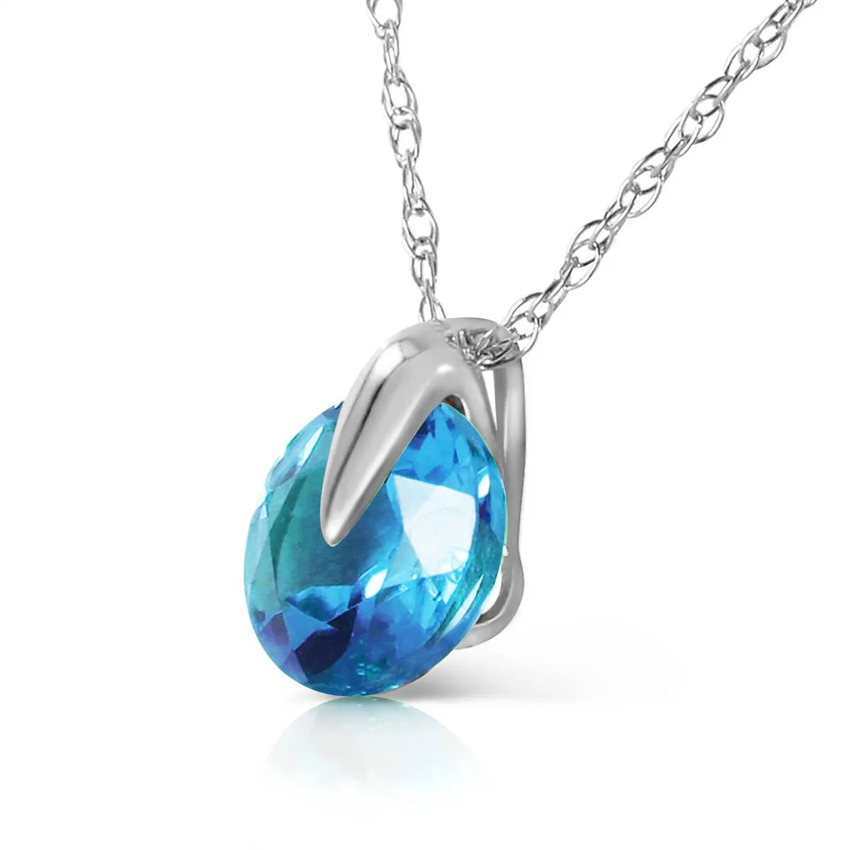 1 Carat 14K Solid White Gold Friend Indeed Blue Topaz Necklace