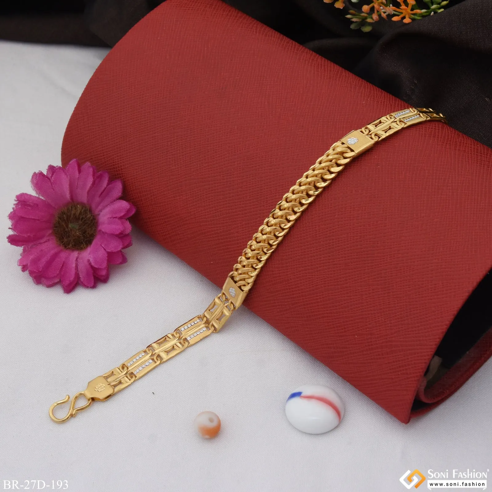 1 Gram Gold Plated 2 In 1 Nawabi Amazing Design Bracelet for Men - Style D193