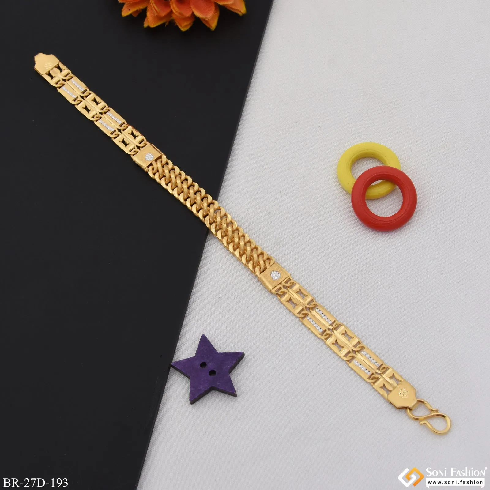 1 Gram Gold Plated 2 In 1 Nawabi Amazing Design Bracelet for Men - Style D193