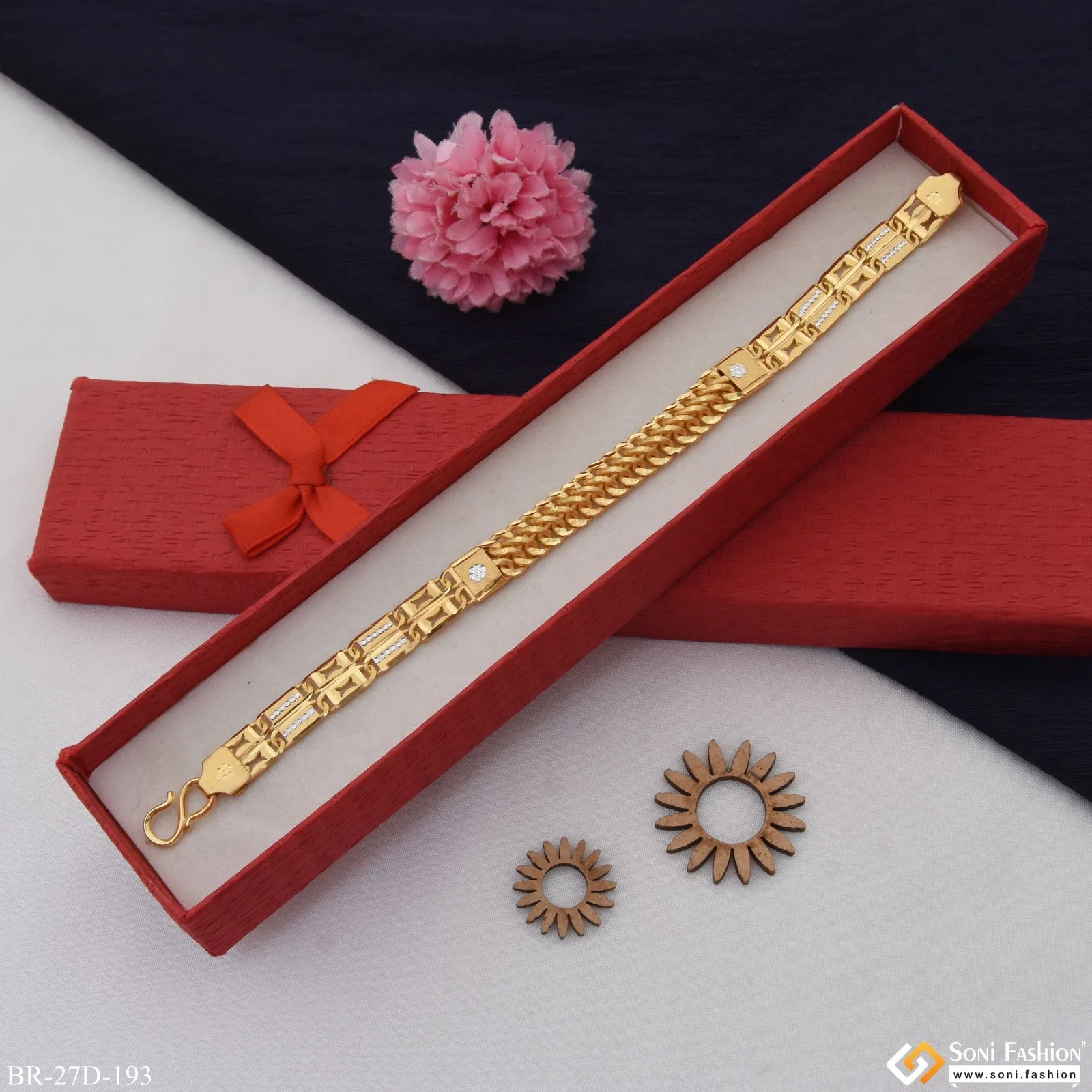 1 Gram Gold Plated 2 In 1 Nawabi Amazing Design Bracelet for Men - Style D193