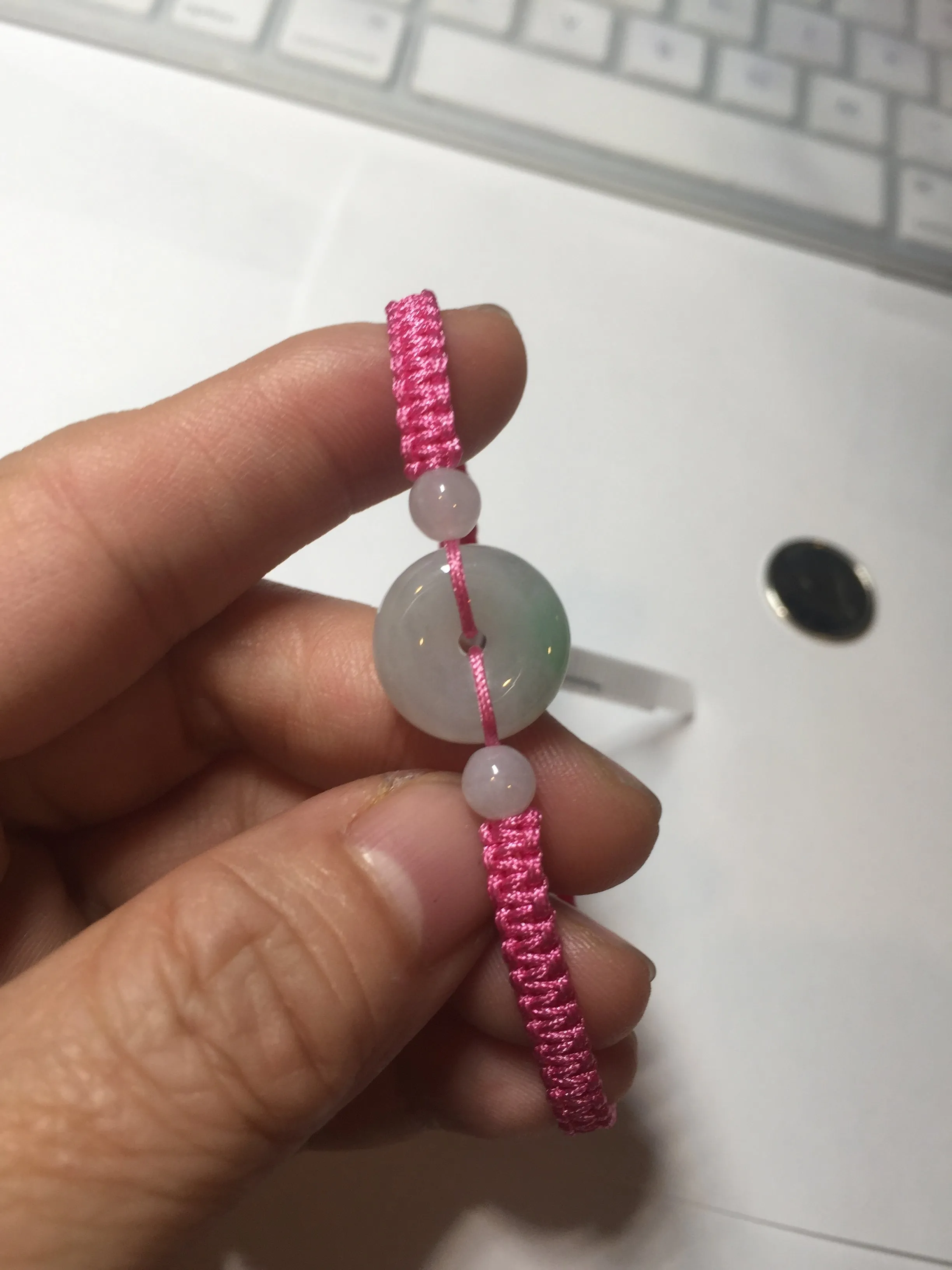 100% natural type A green white Safety Guardian Button donut jadeite jade thread woven bracelets BQ40