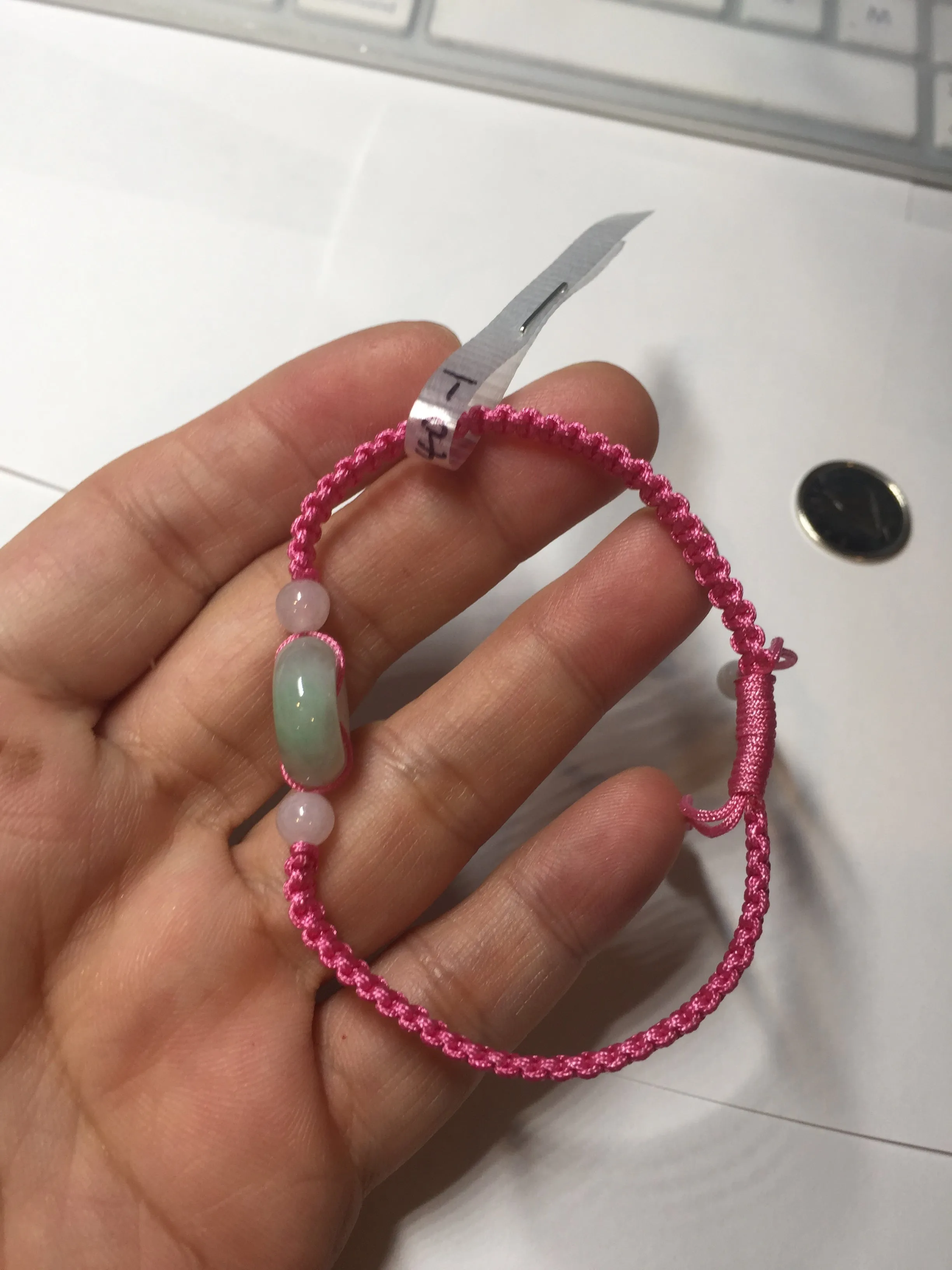 100% natural type A green white Safety Guardian Button donut jadeite jade thread woven bracelets BQ40