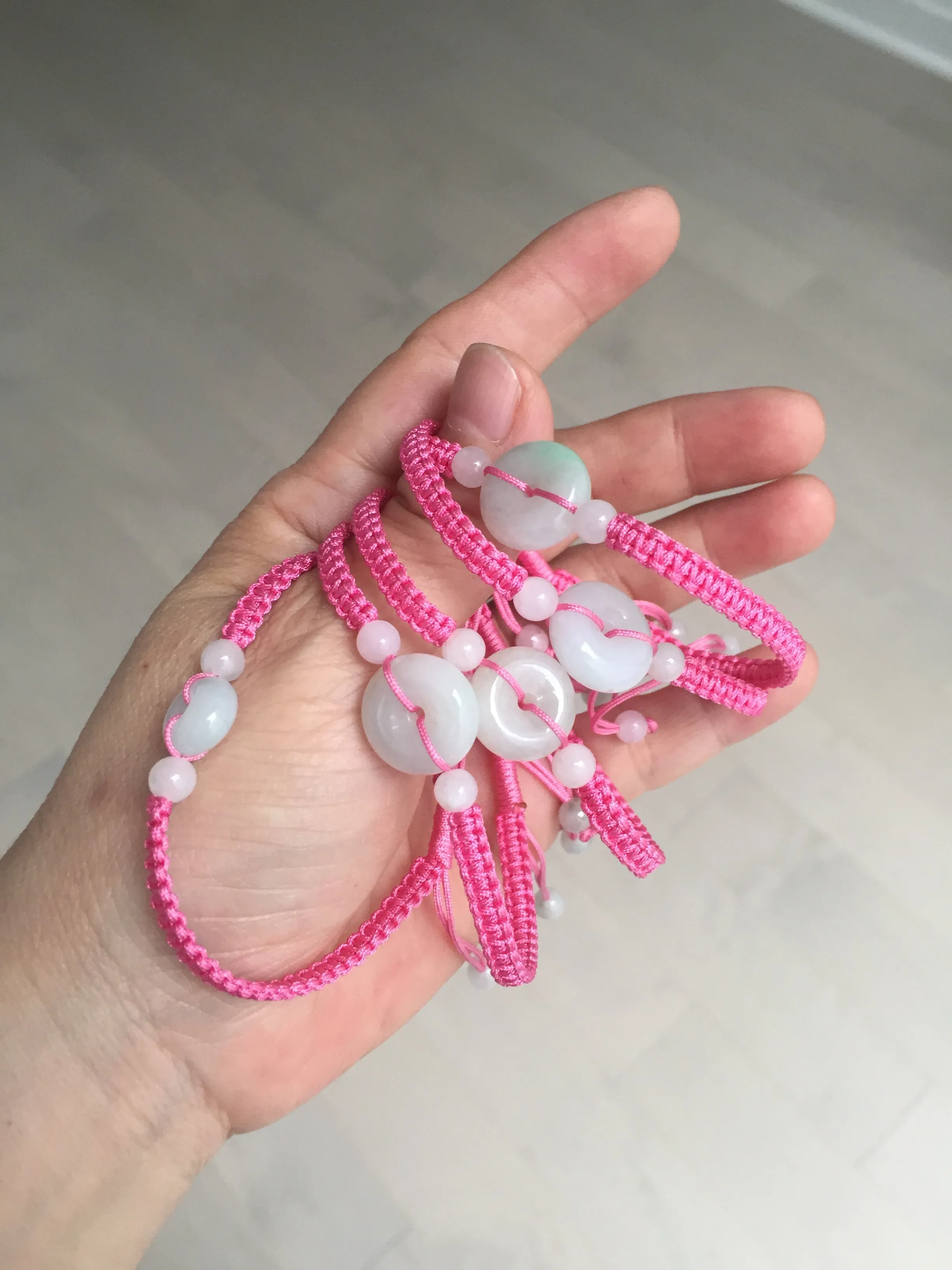 100% natural type A green white Safety Guardian Button donut jadeite jade thread woven bracelets BQ40