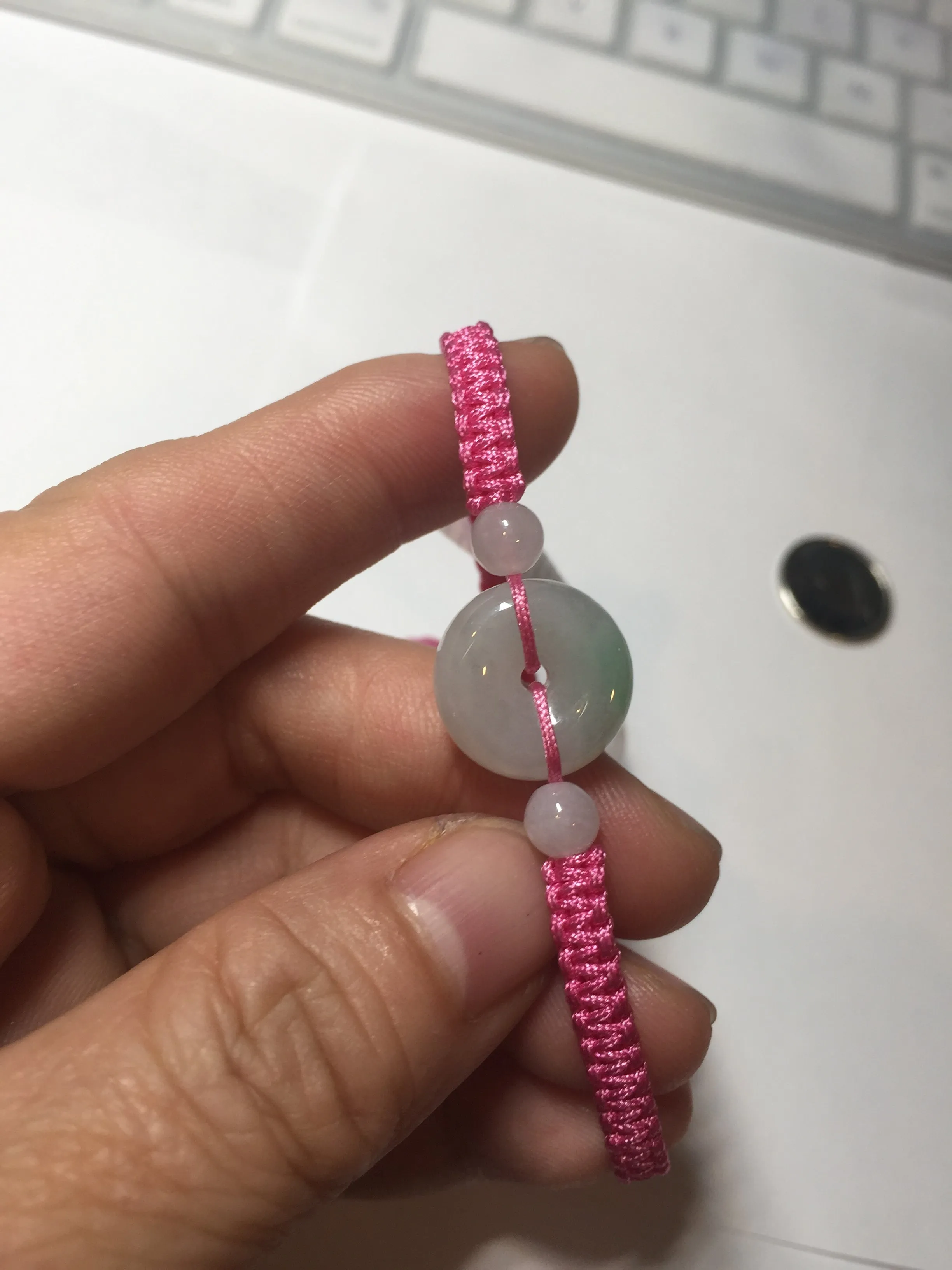 100% natural type A green white Safety Guardian Button donut jadeite jade thread woven bracelets BQ40