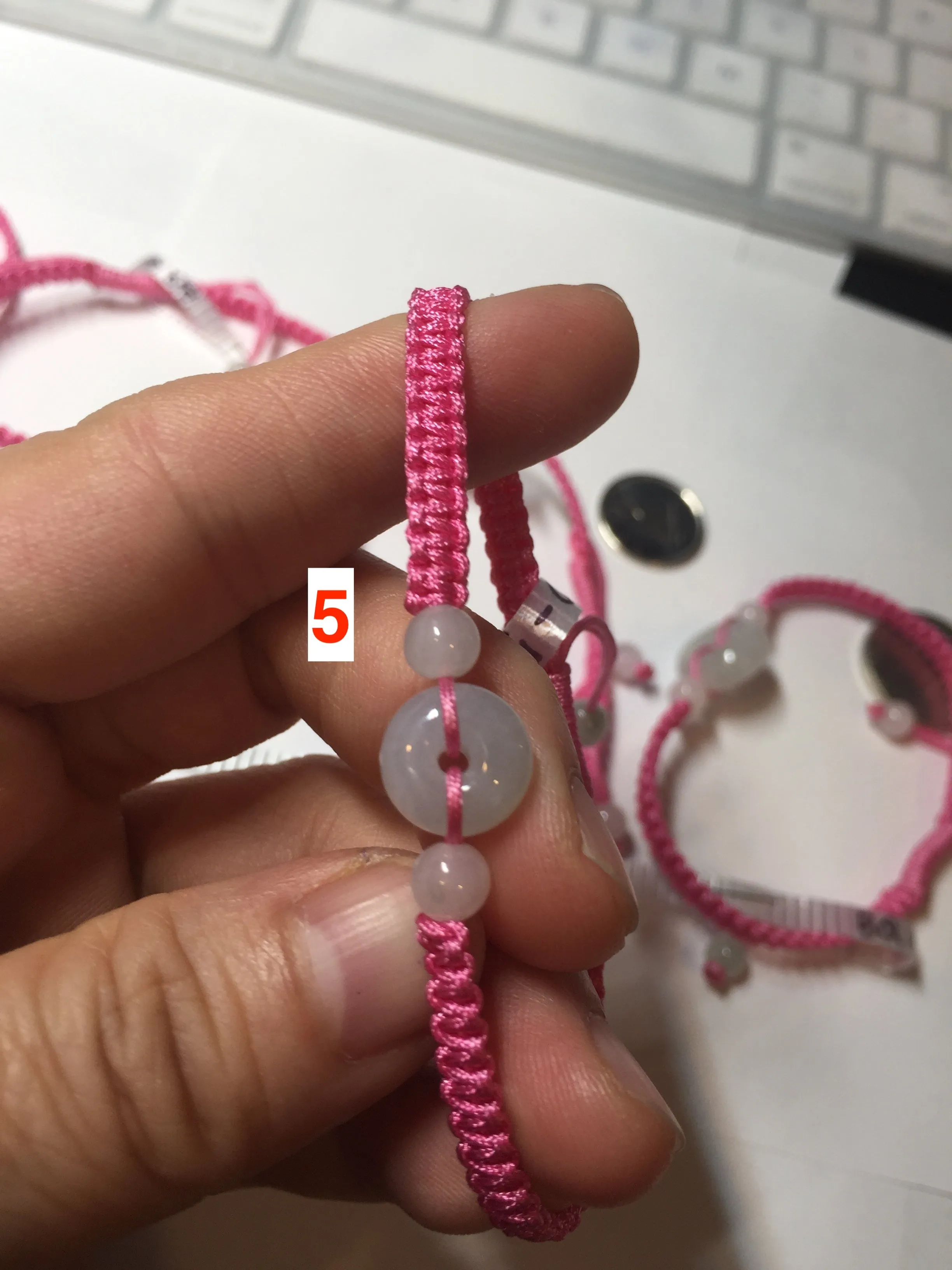 100% natural type A green white Safety Guardian Button donut jadeite jade thread woven bracelets BQ40