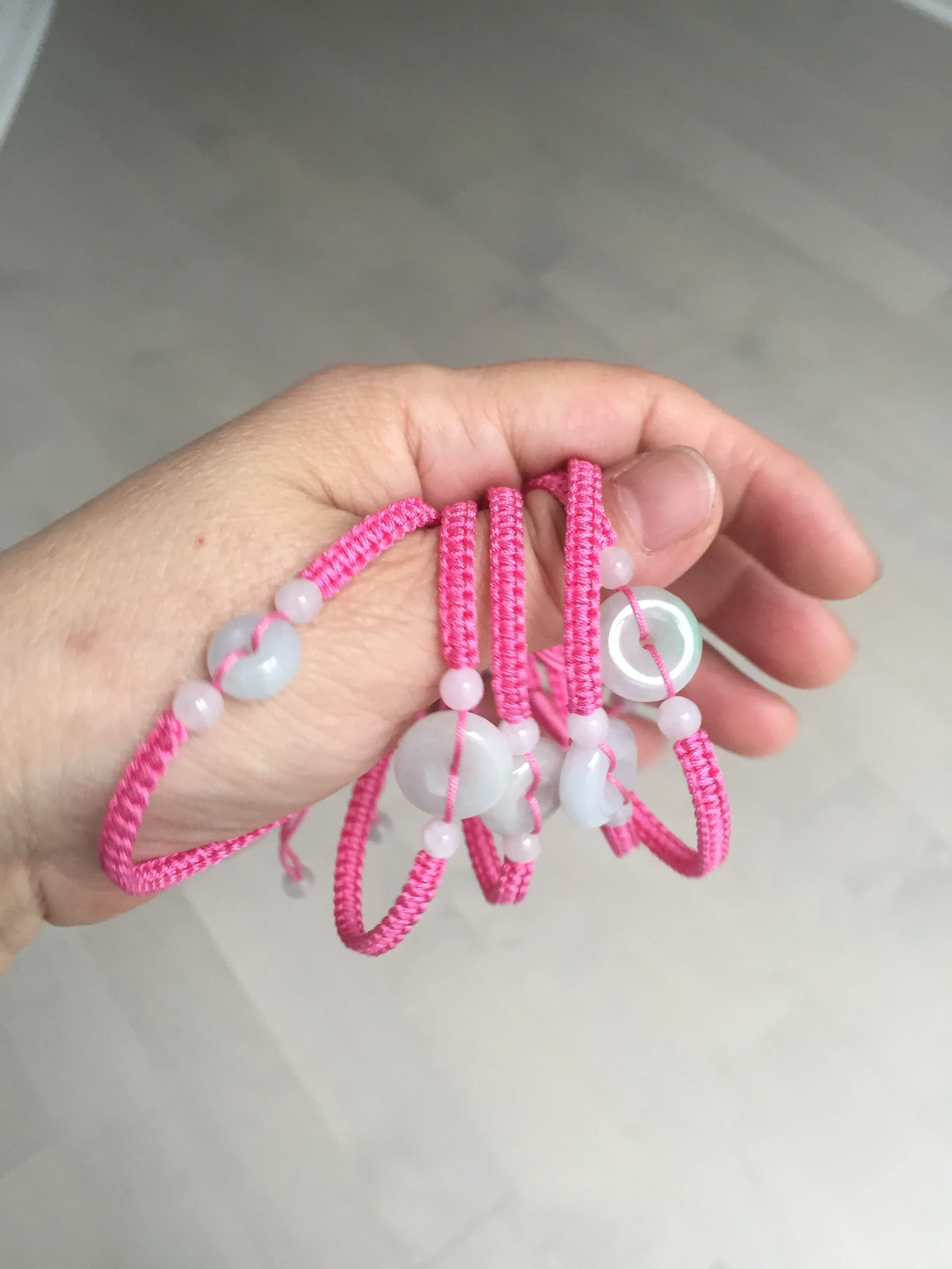 100% natural type A green white Safety Guardian Button donut jadeite jade thread woven bracelets BQ40