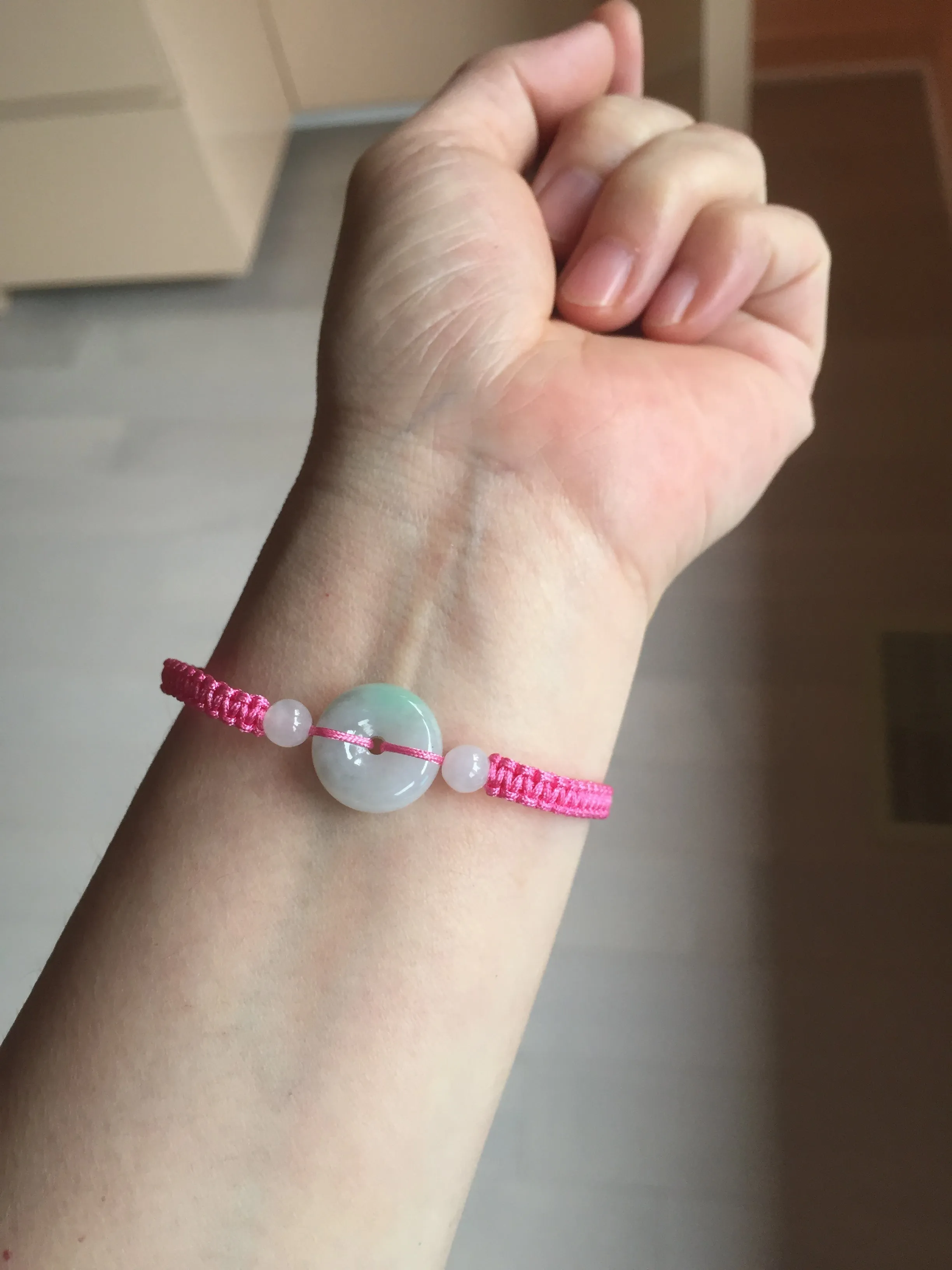 100% natural type A green white Safety Guardian Button donut jadeite jade thread woven bracelets BQ40