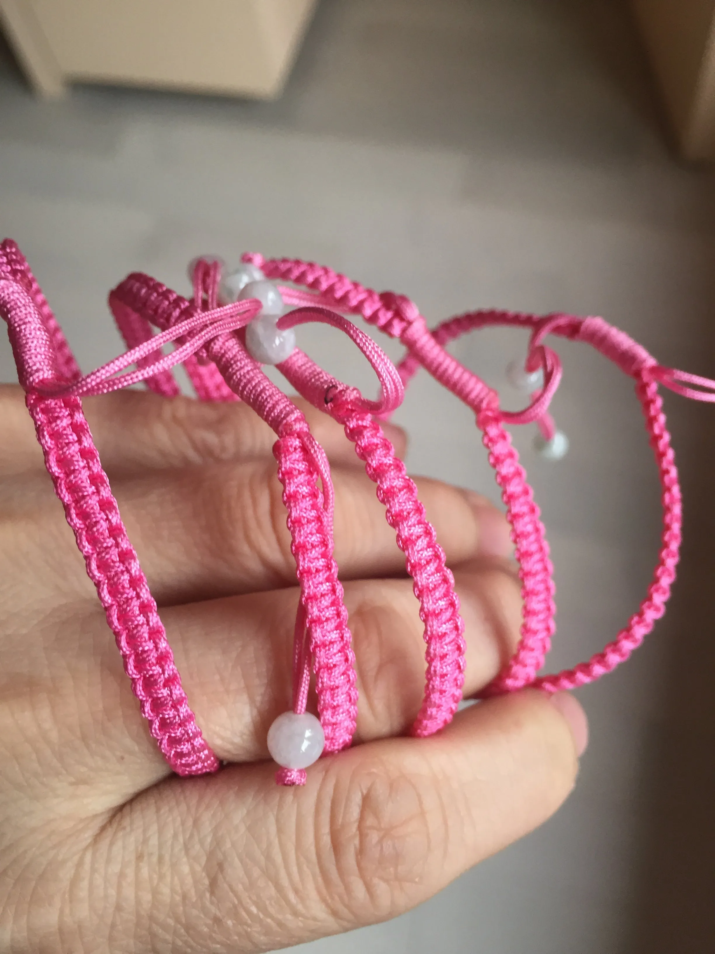 100% natural type A green white Safety Guardian Button donut jadeite jade thread woven bracelets BQ40
