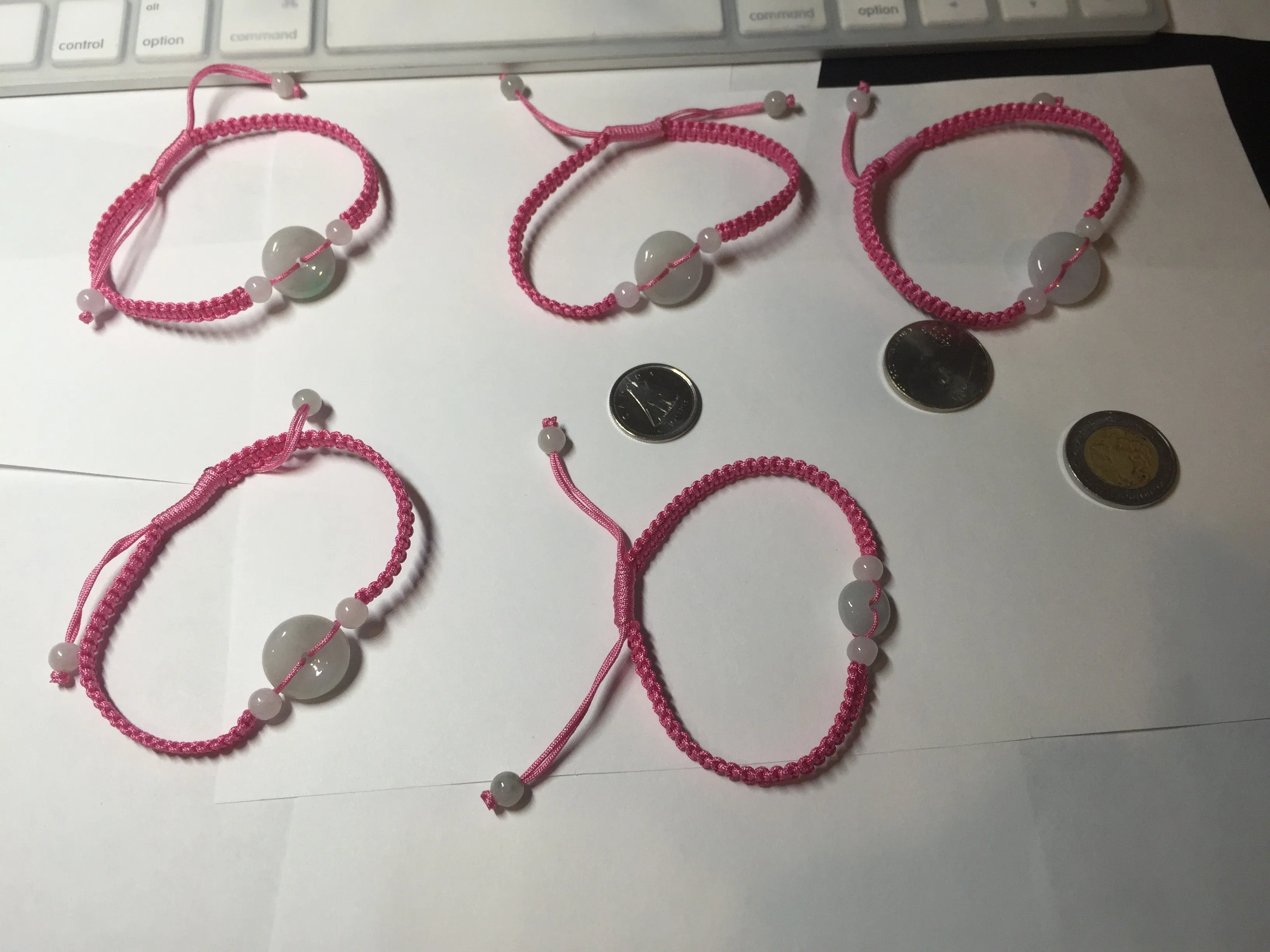 100% natural type A green white Safety Guardian Button donut jadeite jade thread woven bracelets BQ40