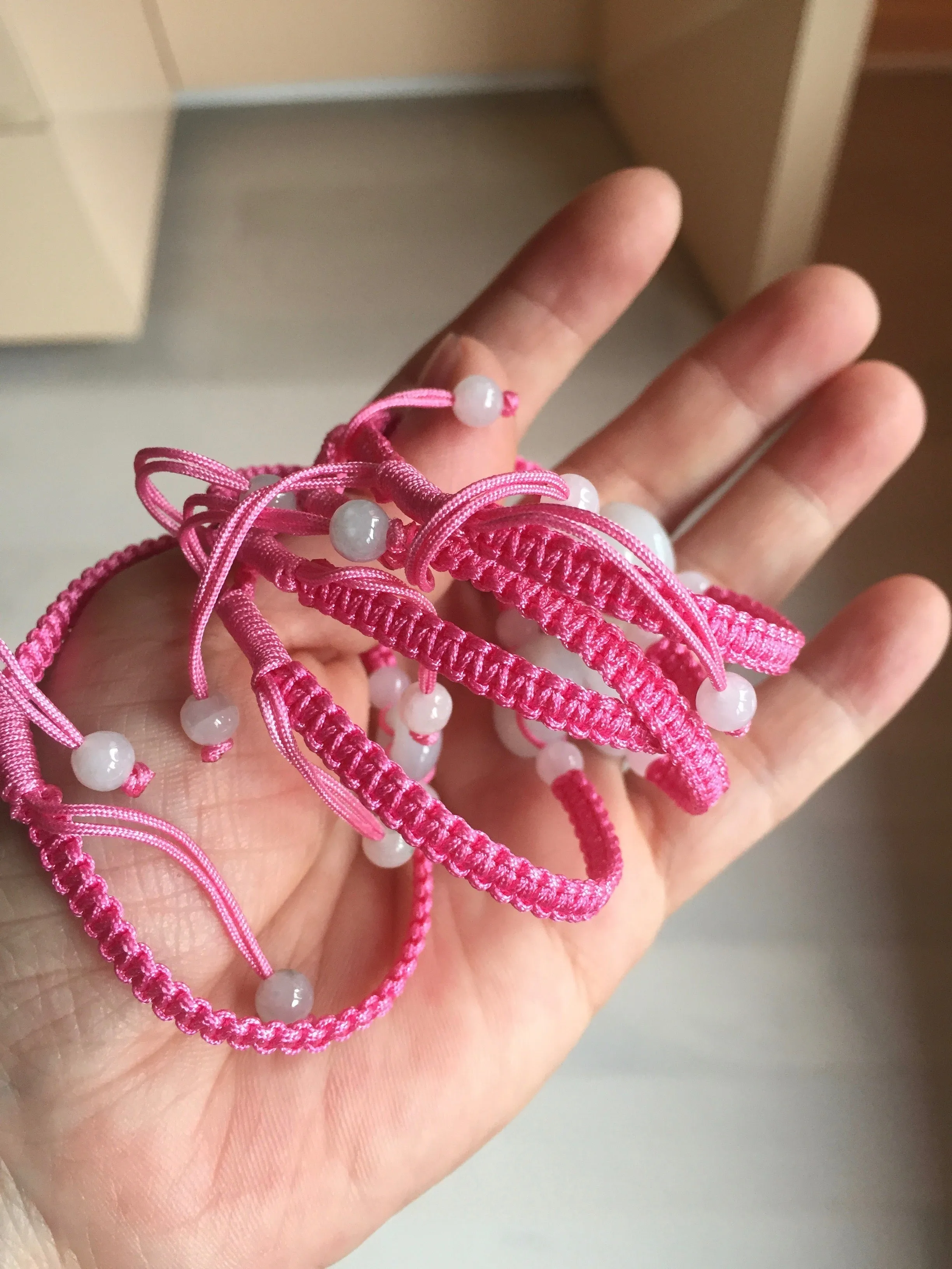 100% natural type A green white Safety Guardian Button donut jadeite jade thread woven bracelets BQ40