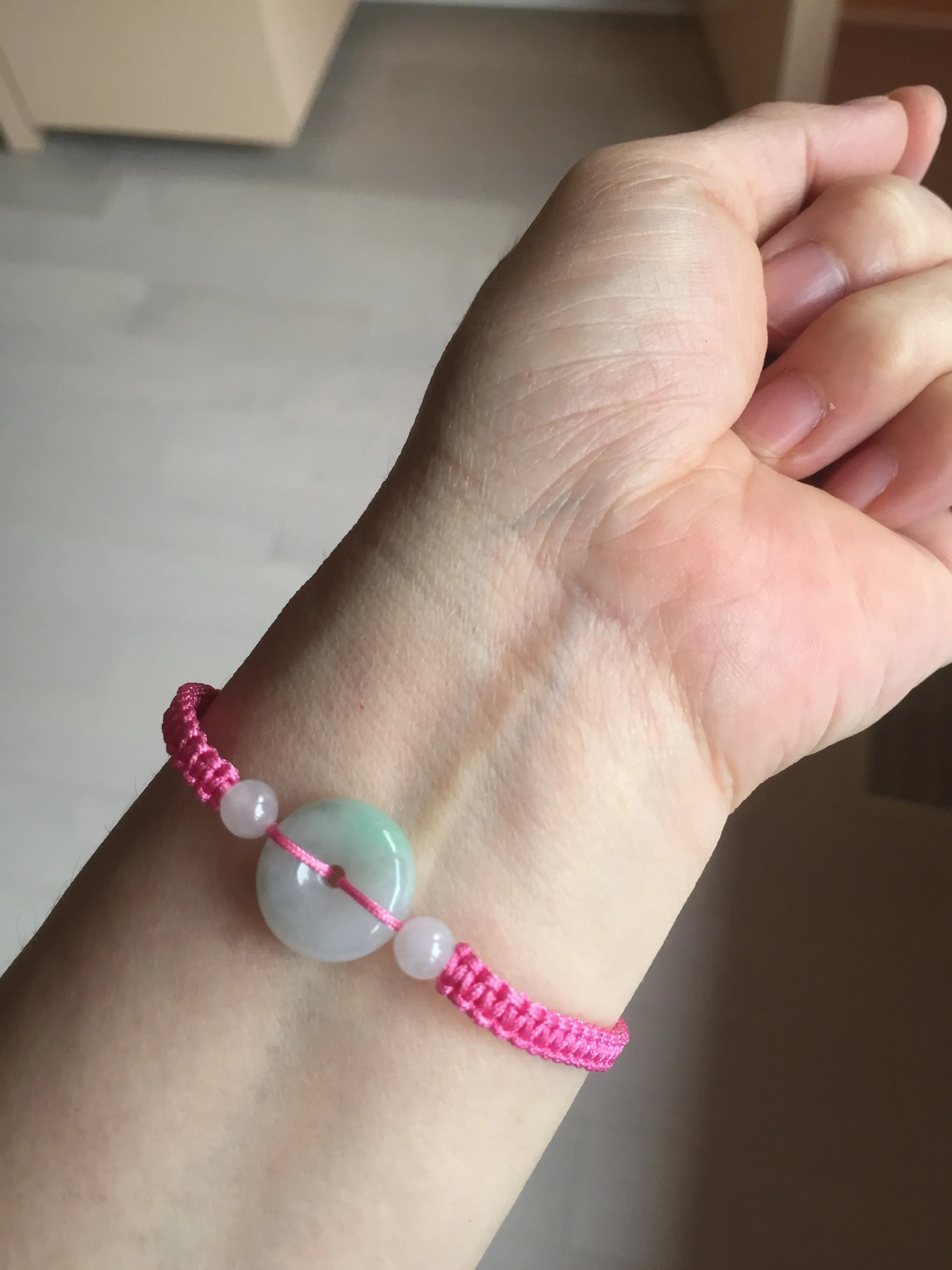 100% natural type A green white Safety Guardian Button donut jadeite jade thread woven bracelets BQ40