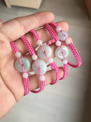 100% natural type A green white Safety Guardian Button donut jadeite jade thread woven bracelets BQ40