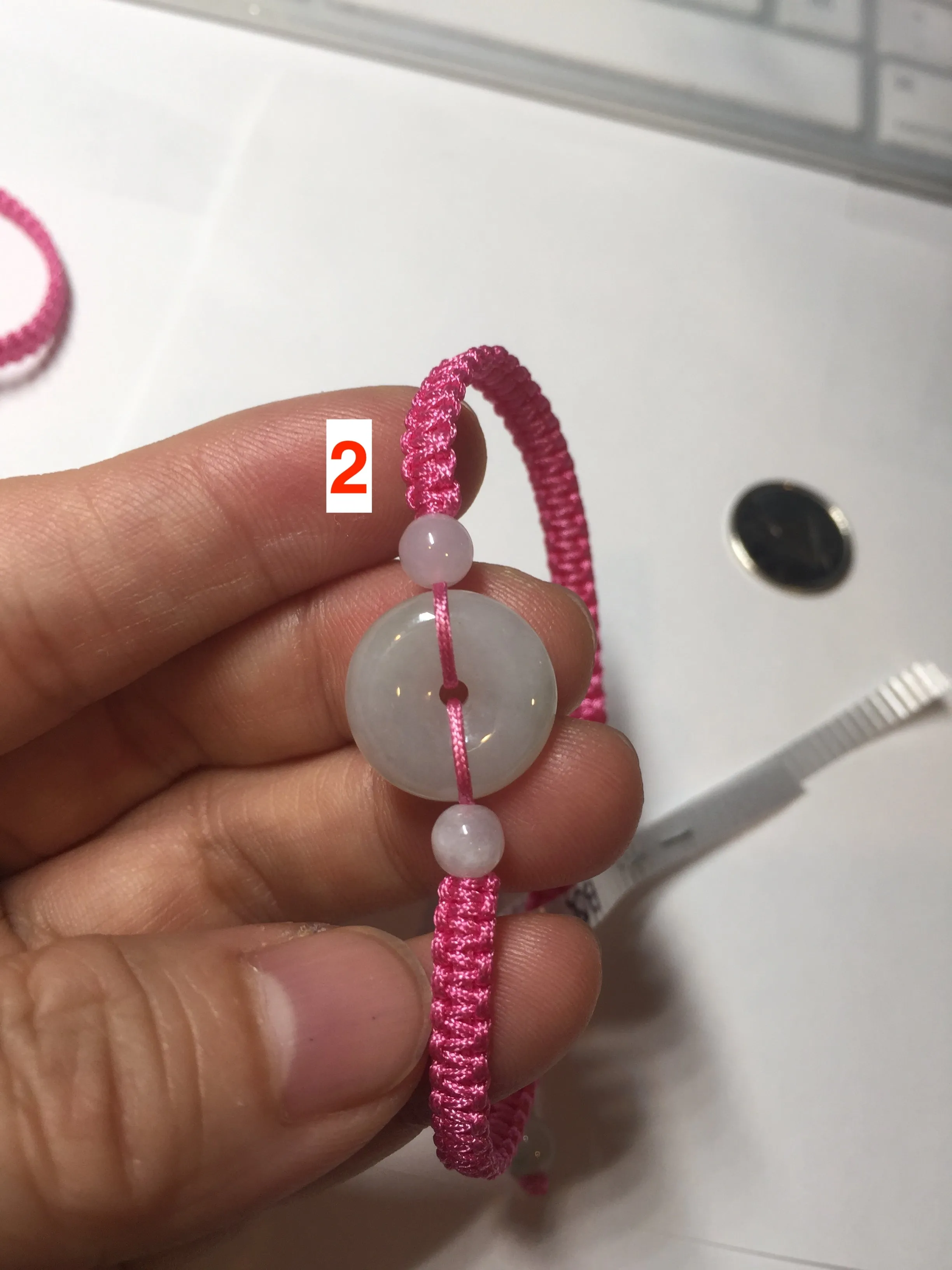 100% natural type A green white Safety Guardian Button donut jadeite jade thread woven bracelets BQ40