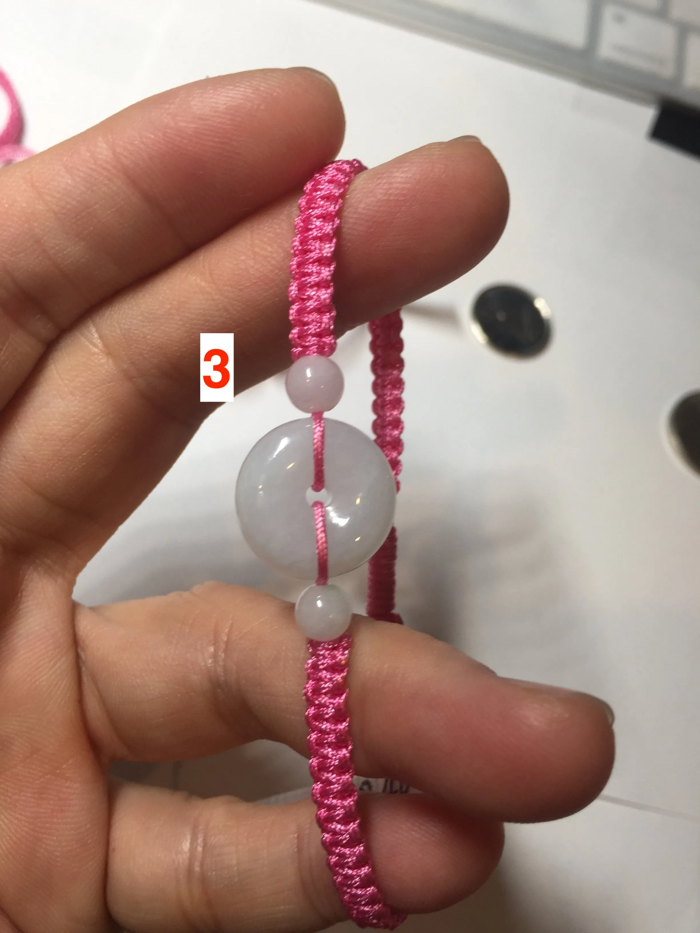 100% natural type A green white Safety Guardian Button donut jadeite jade thread woven bracelets BQ40