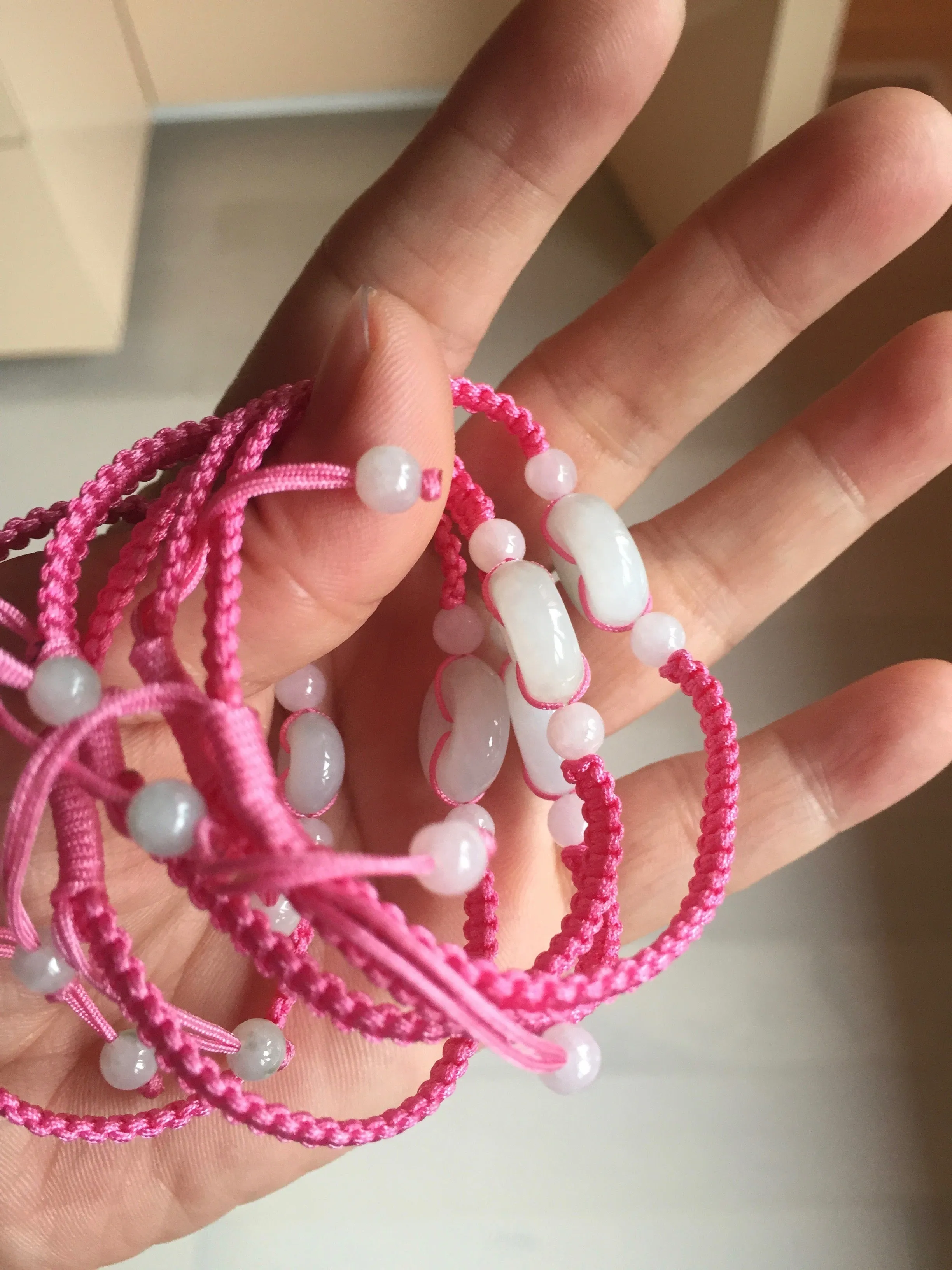 100% natural type A green white Safety Guardian Button donut jadeite jade thread woven bracelets BQ40