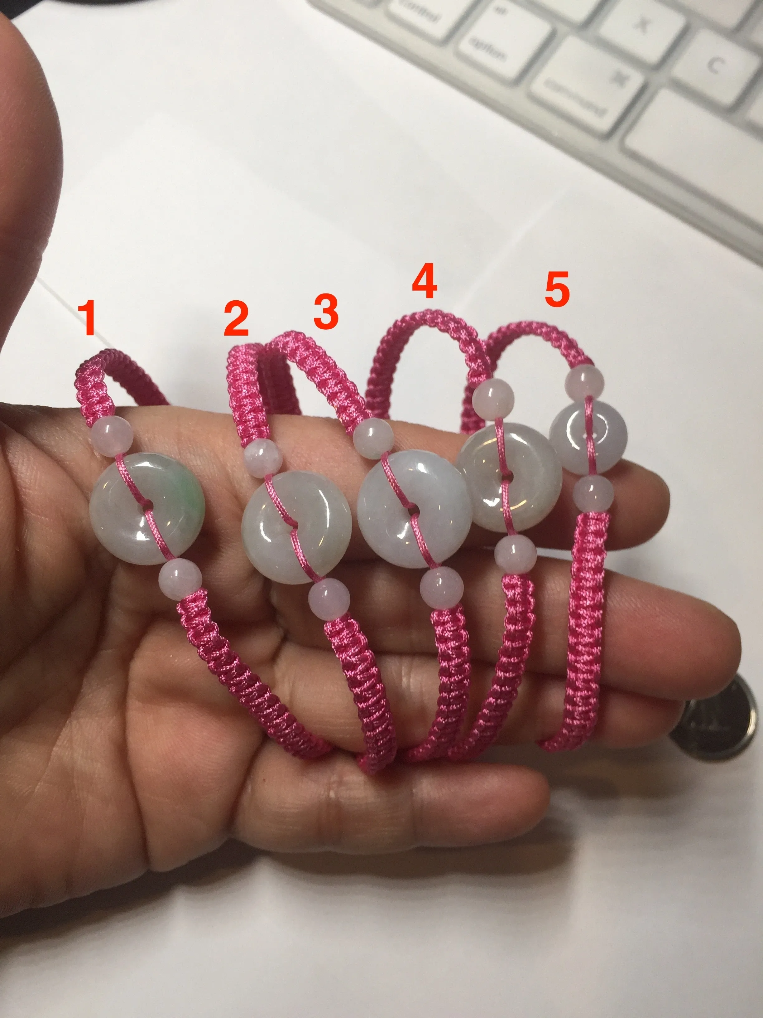 100% natural type A green white Safety Guardian Button donut jadeite jade thread woven bracelets BQ40
