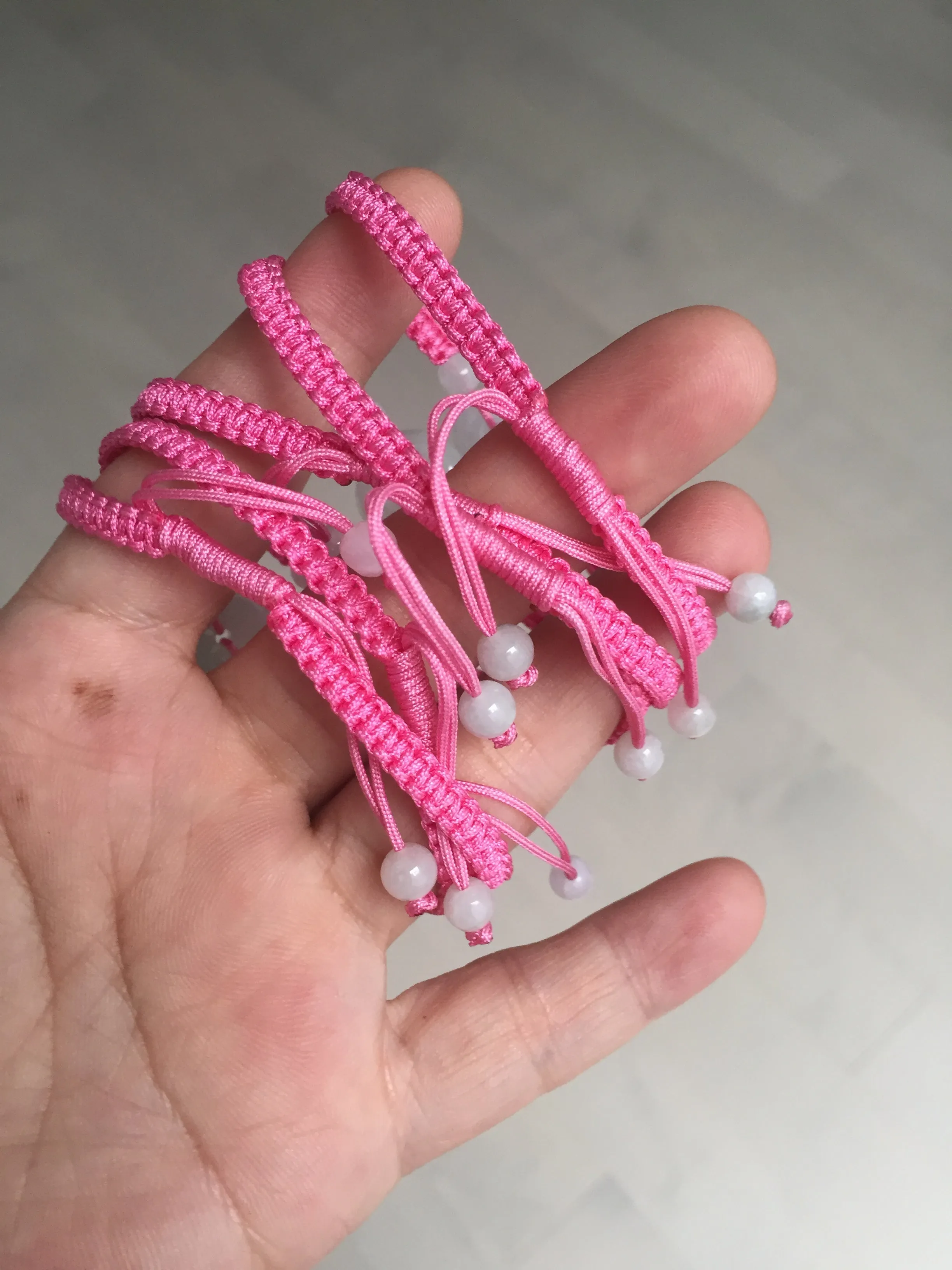 100% natural type A green white Safety Guardian Button donut jadeite jade thread woven bracelets BQ40