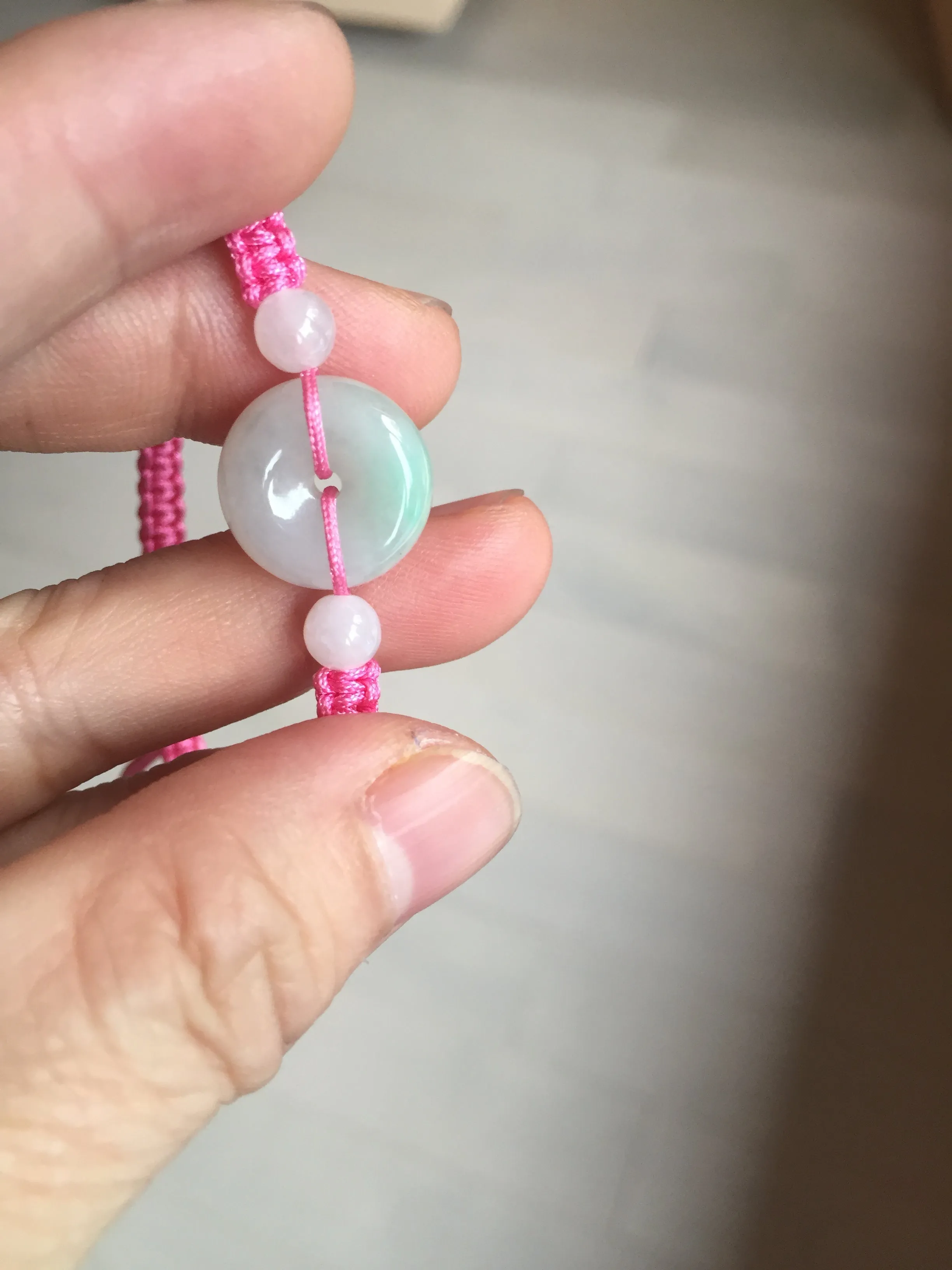 100% natural type A green white Safety Guardian Button donut jadeite jade thread woven bracelets BQ40