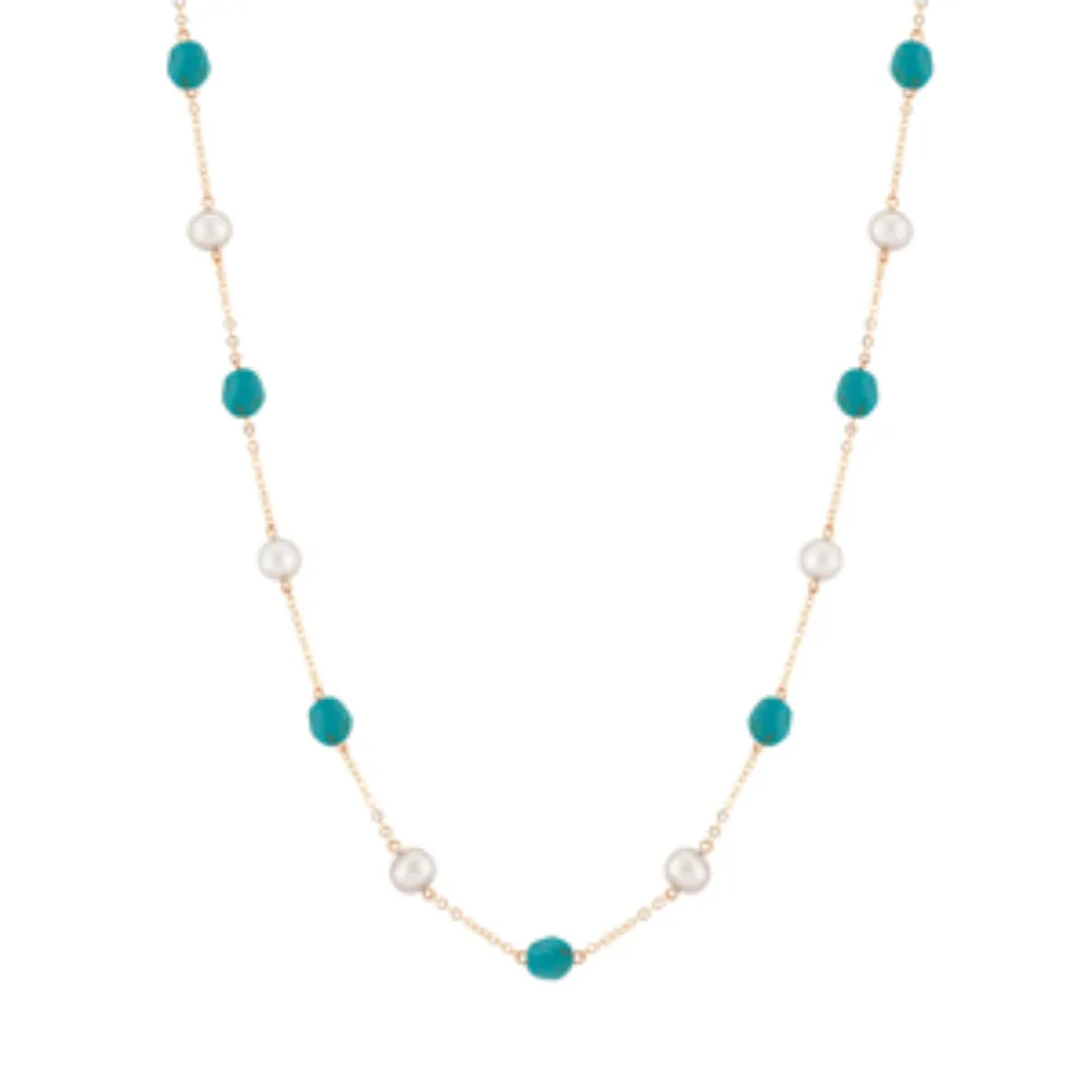 14k Gold Freshwater Pearl and Turquoise Necklace