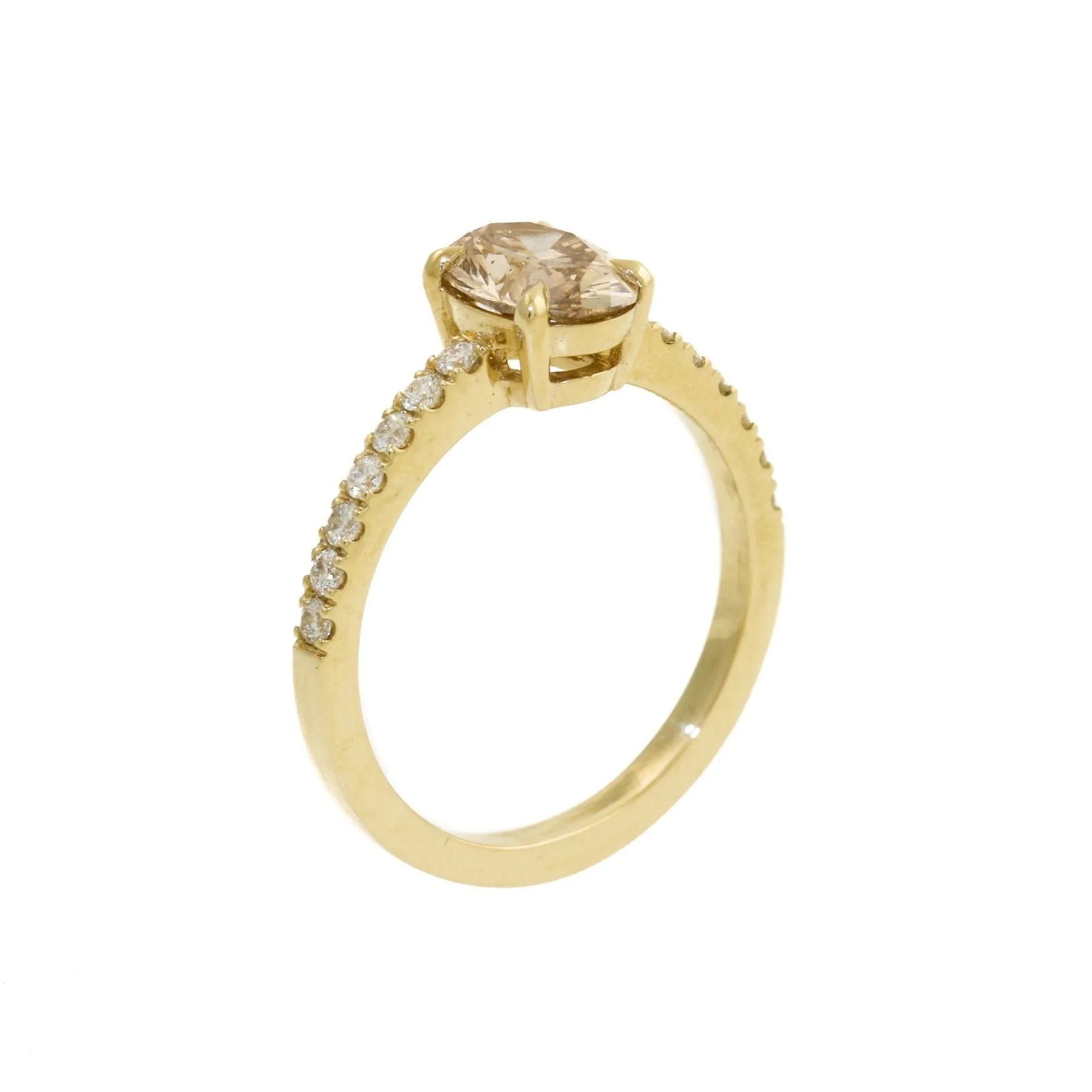 14k Oval Champagne Diamond Solitaire Engagement Ring