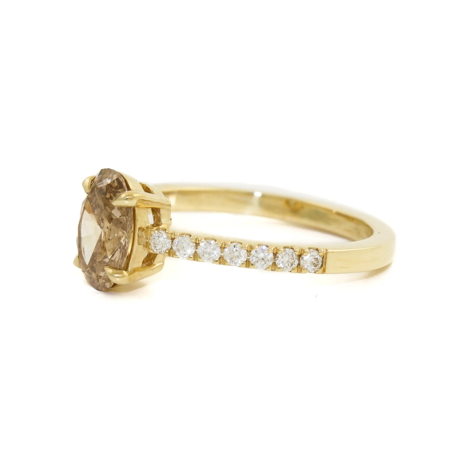 14k Oval Champagne Diamond Solitaire Engagement Ring