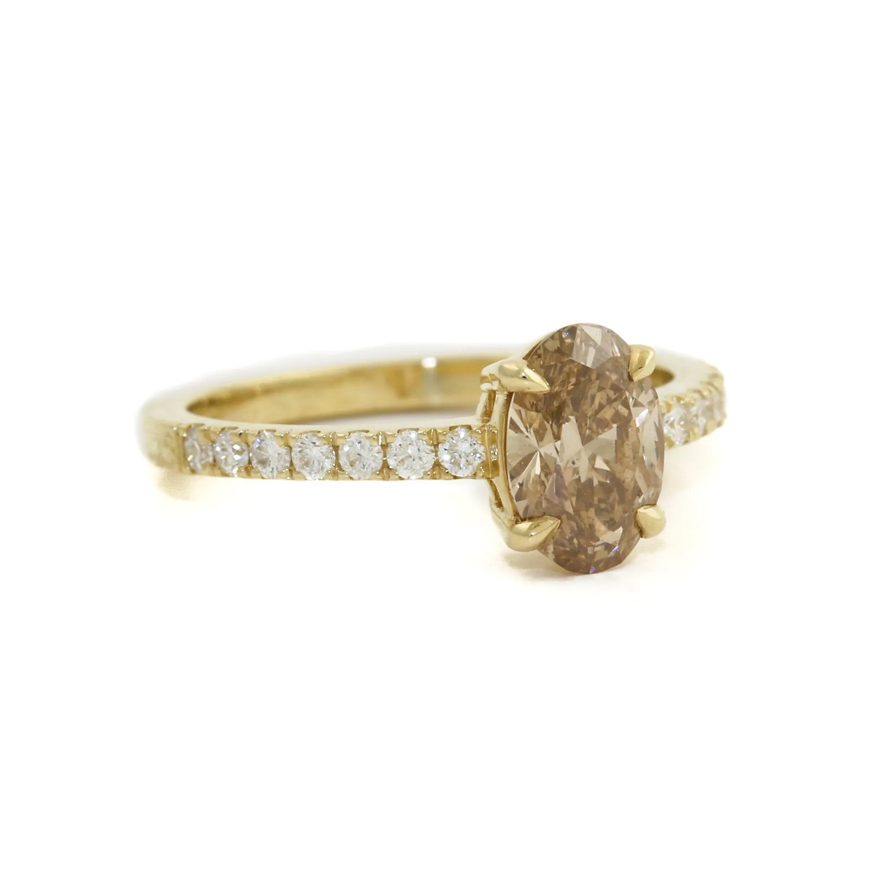 14k Oval Champagne Diamond Solitaire Engagement Ring