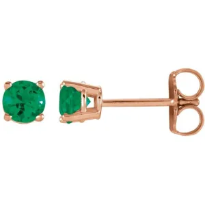 14K Rose 4 mm Natural Emerald Stud Earrings