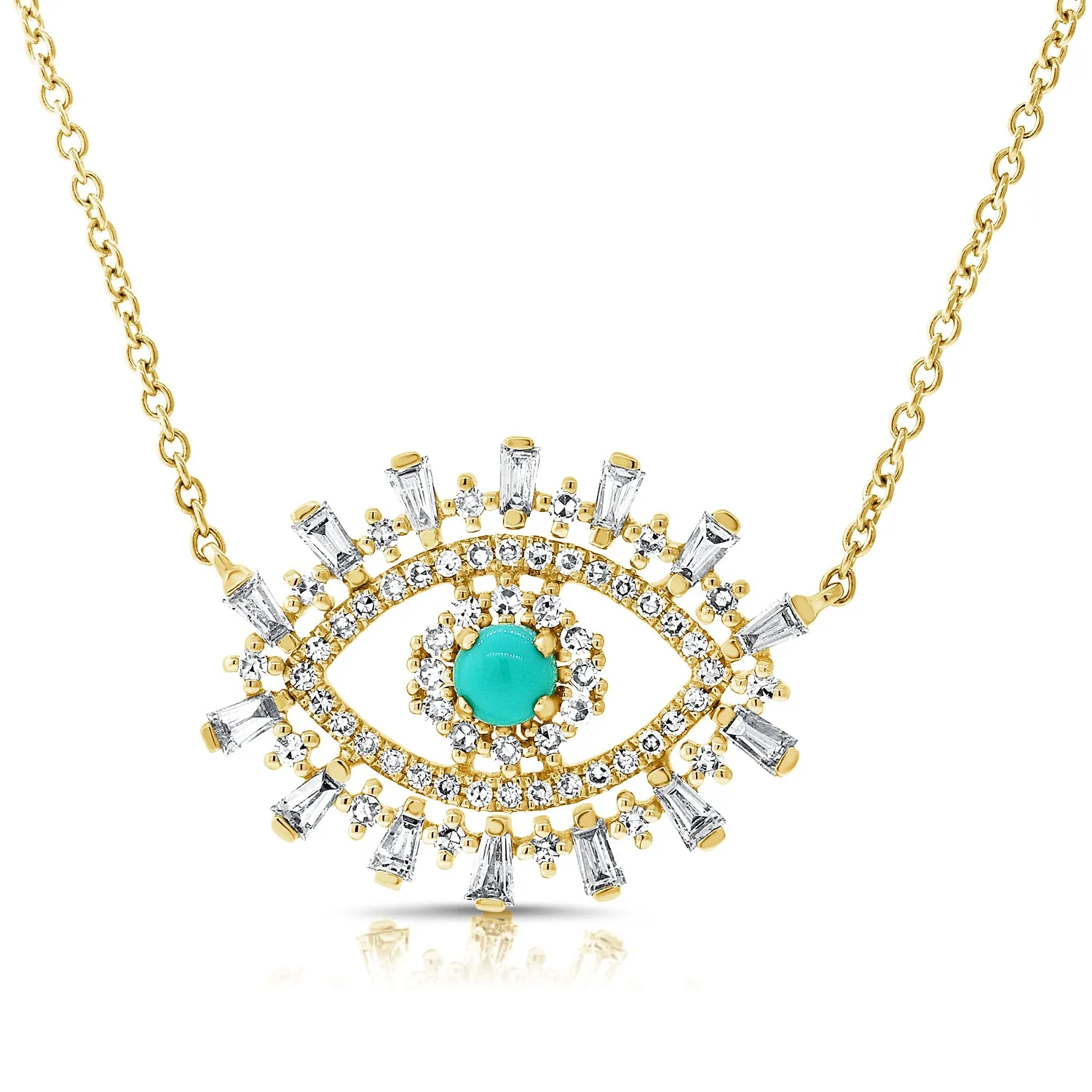 14K Rose Gold Diamond   Turquoise Evil Eye Necklace