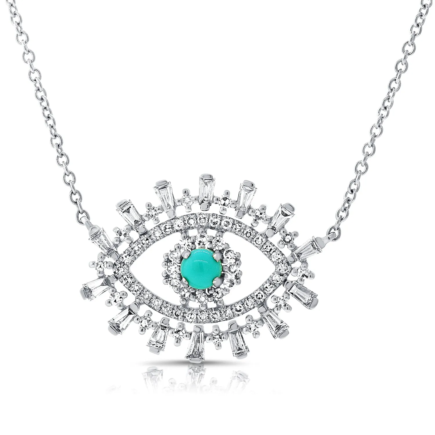 14K Rose Gold Diamond   Turquoise Evil Eye Necklace