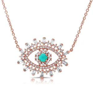 14K Rose Gold Diamond   Turquoise Evil Eye Necklace