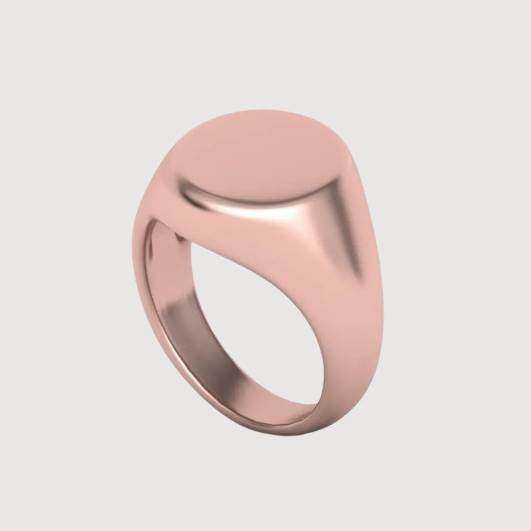 14k Solid Gold Oval Signet Ring - Classic Minimalist Design