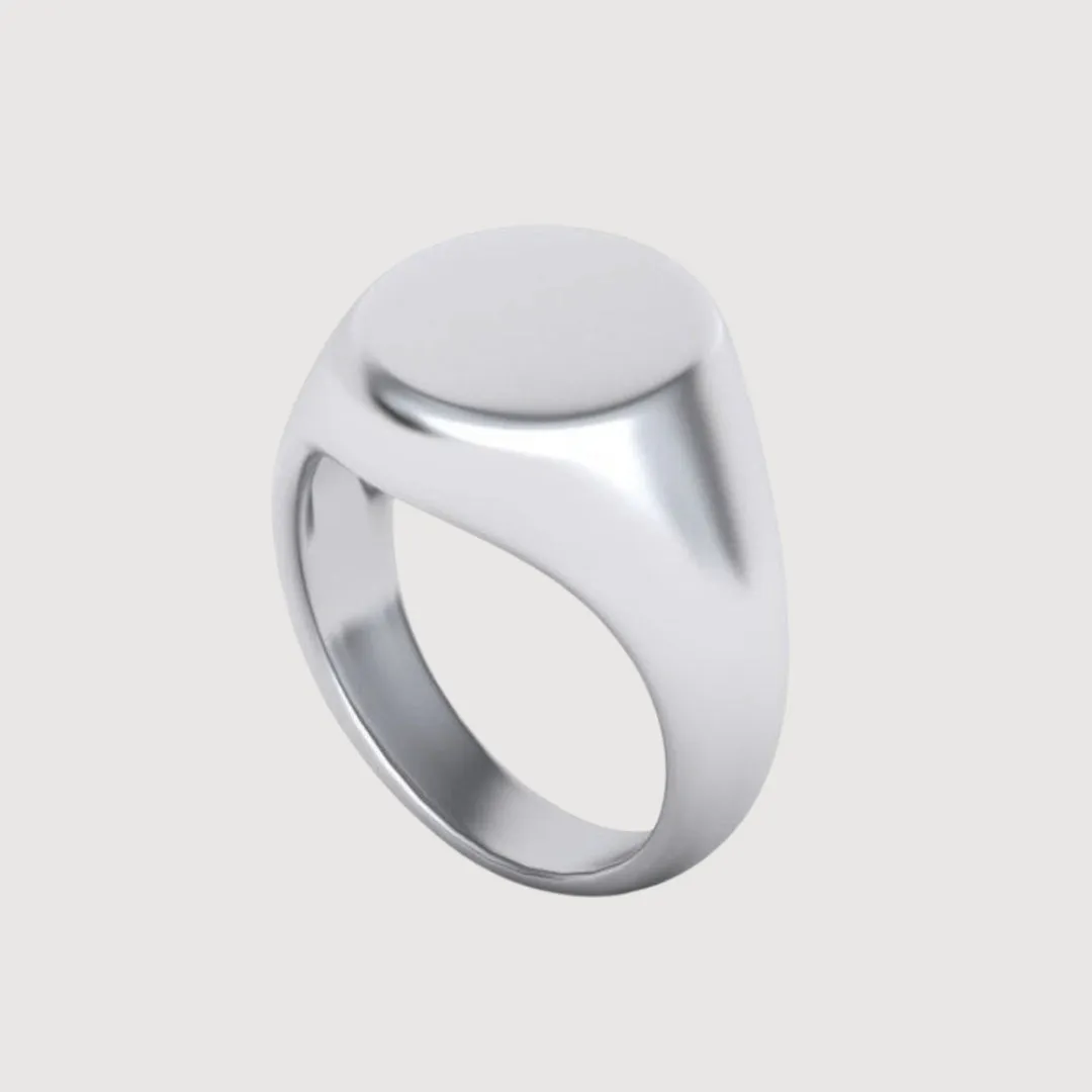 14k Solid Gold Oval Signet Ring - Classic Minimalist Design