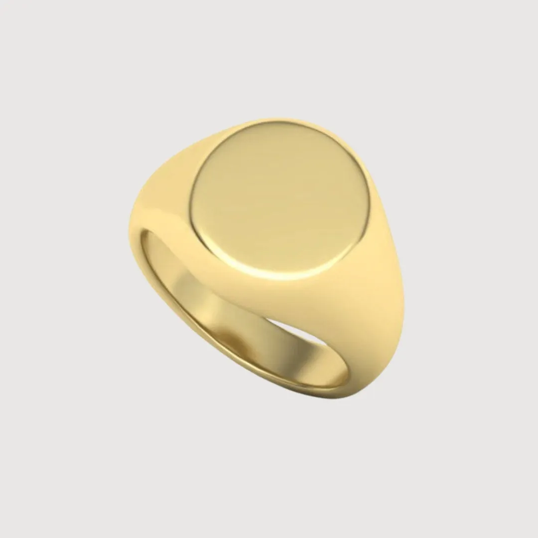 14k Solid Gold Oval Signet Ring - Classic Minimalist Design