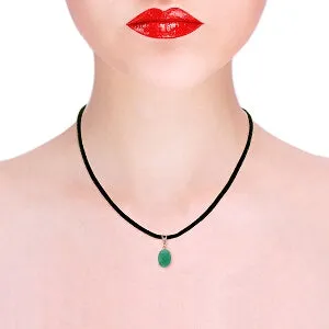 14K Solid Rose Gold & Leather Diamond/Emerald Oval Cut Necklace