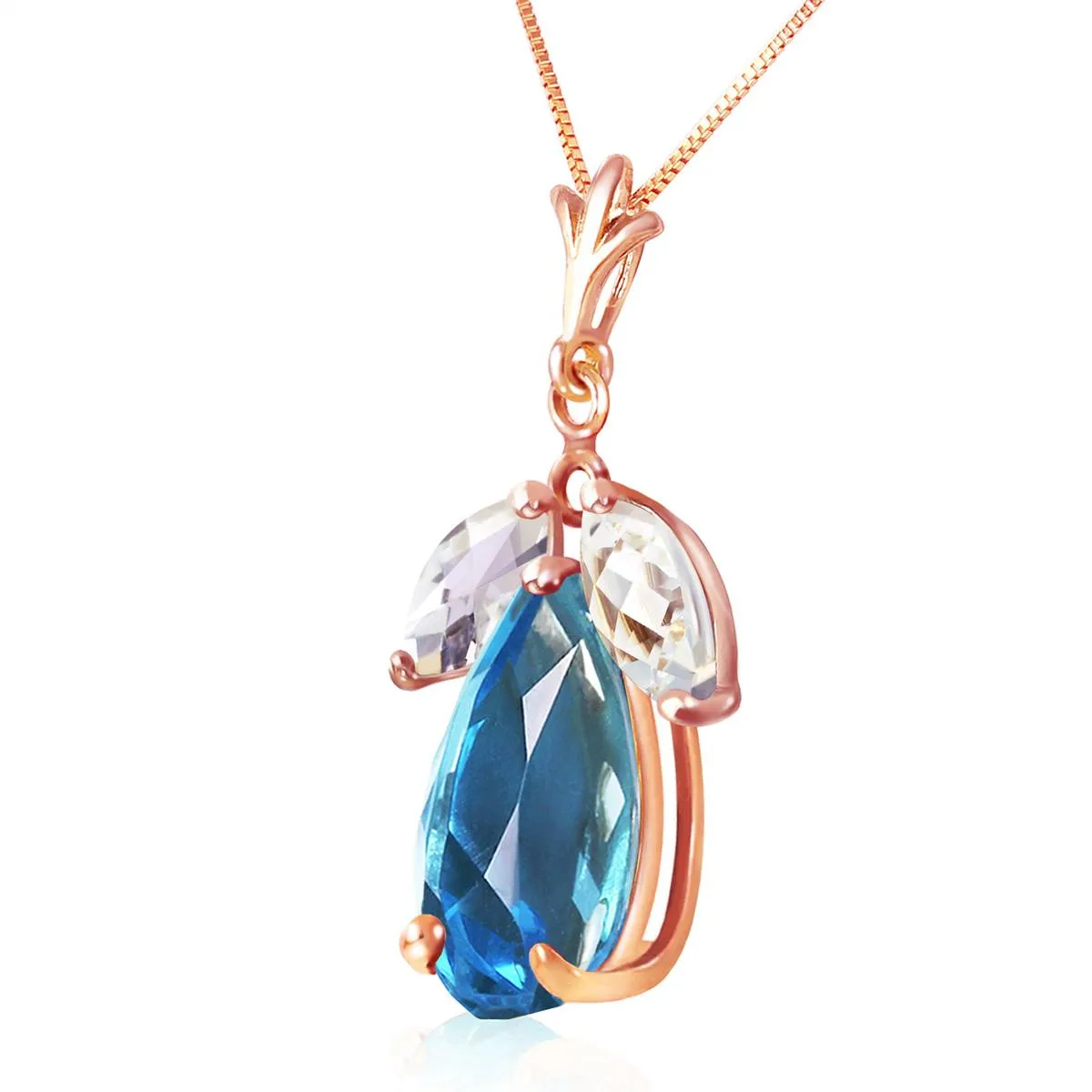 14K Solid Rose Gold Necklace w/ Blue Topaz & Rose Topaz