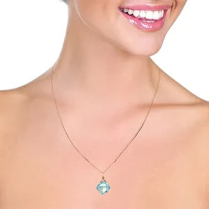 14K Solid Rose Gold Necklace w/ Natural Checkerboard Cut Blue Topaz