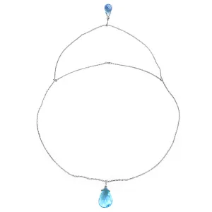 14K Solid White Gold Front And Back Drop Necklace w/ Briolette Blue Topaz