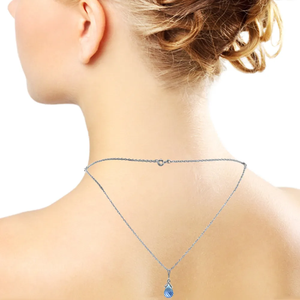 14K Solid White Gold Front And Back Drop Necklace w/ Briolette Blue Topaz
