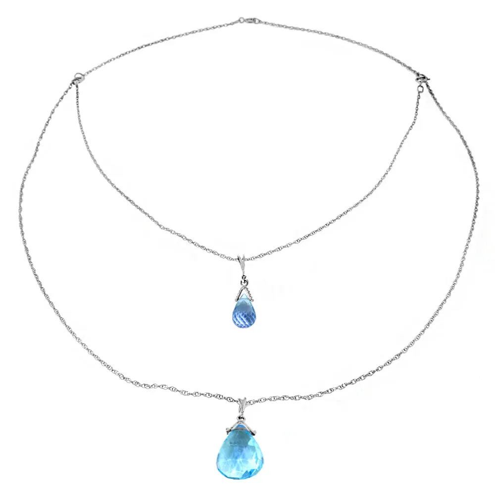 14K Solid White Gold Front And Back Drop Necklace w/ Briolette Blue Topaz