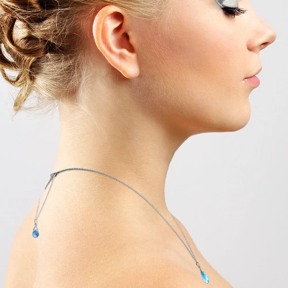 14K Solid White Gold Front And Back Drop Necklace w/ Briolette Blue Topaz