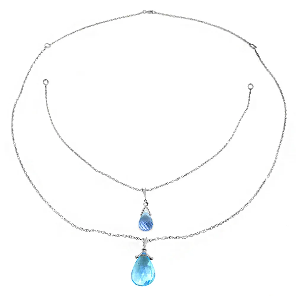 14K Solid White Gold Front And Back Drop Necklace w/ Briolette Blue Topaz