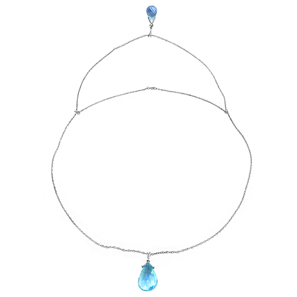 14K Solid White Gold Front And Back Drop Necklace w/ Briolette Blue Topaz