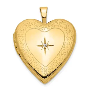 14k Yellow Gold 20MM Swirls With Diamond Heart Loc