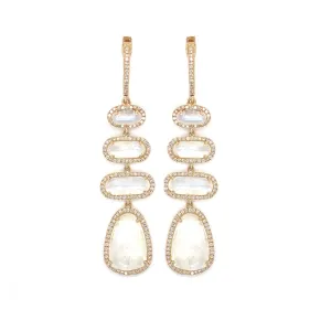 14K Yellow Gold Diamond Moonstone Drop Earrings