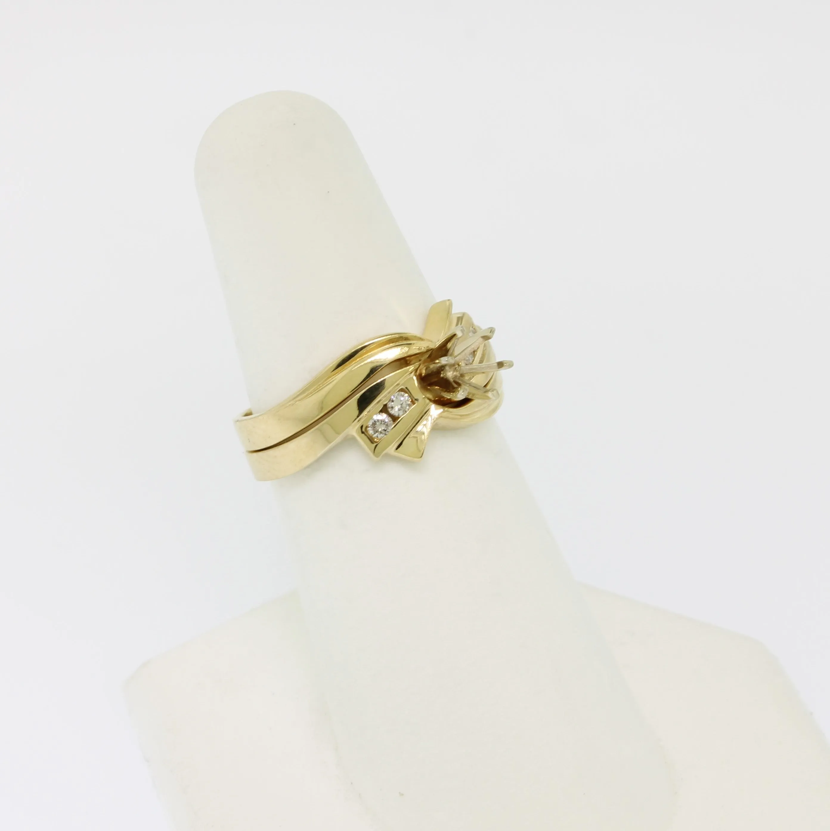 14K Yellow Gold Diamond Wedding Semi Set Holds ~.25 CT Center Stone Sz 6-1/2