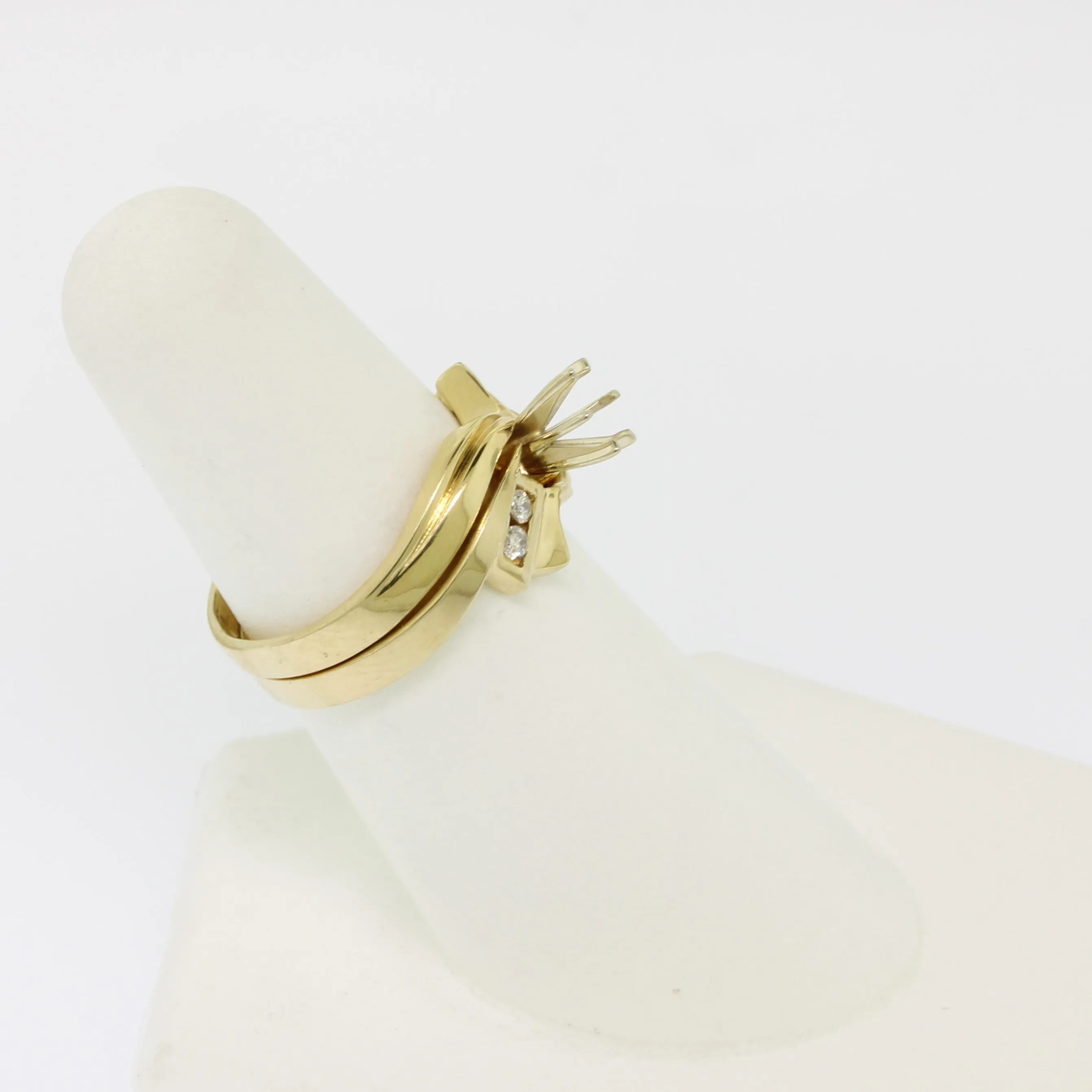 14K Yellow Gold Diamond Wedding Semi Set Holds ~.25 CT Center Stone Sz 6-1/2