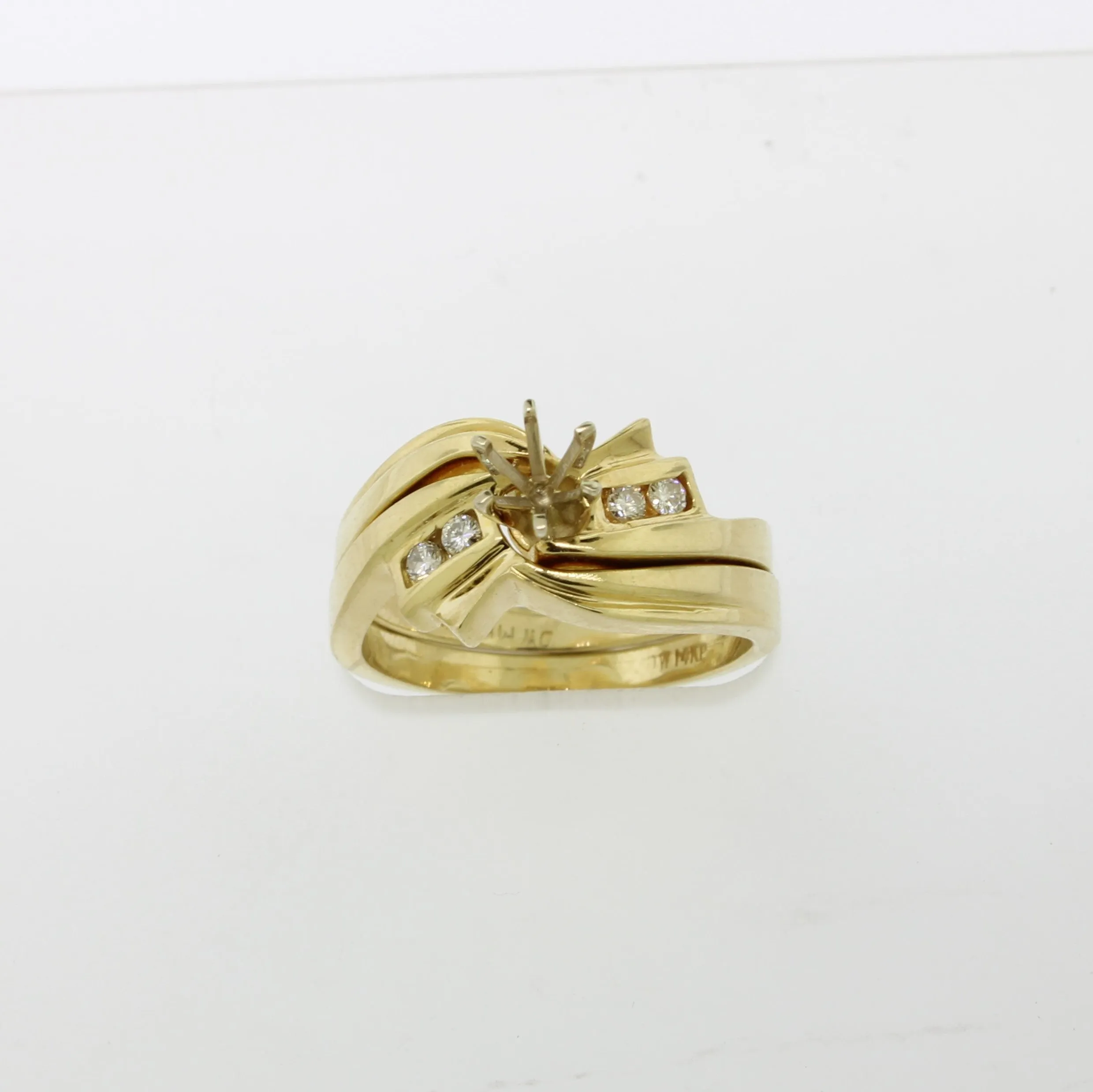 14K Yellow Gold Diamond Wedding Semi Set Holds ~.25 CT Center Stone Sz 6-1/2
