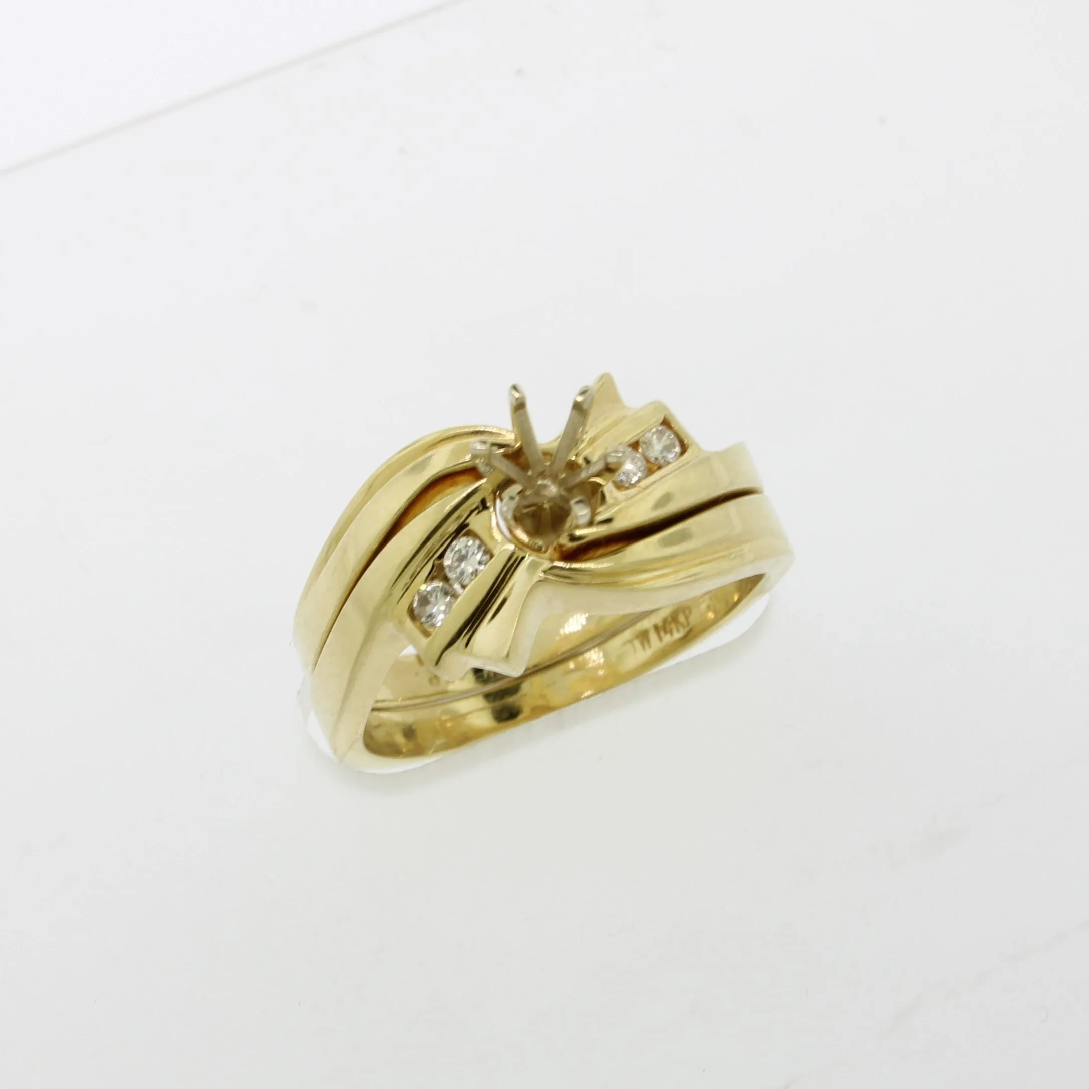 14K Yellow Gold Diamond Wedding Semi Set Holds ~.25 CT Center Stone Sz 6-1/2
