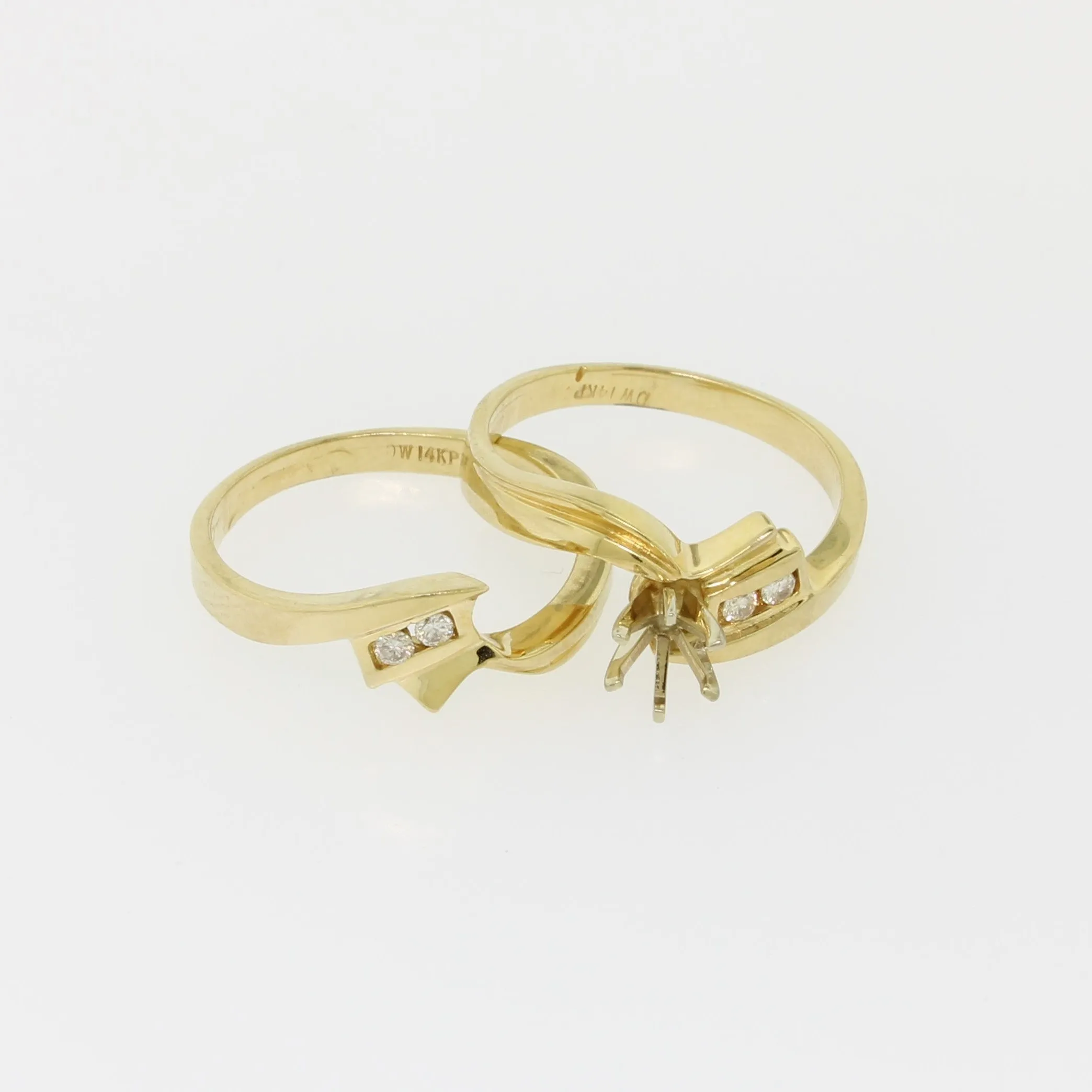 14K Yellow Gold Diamond Wedding Semi Set Holds ~.25 CT Center Stone Sz 6-1/2