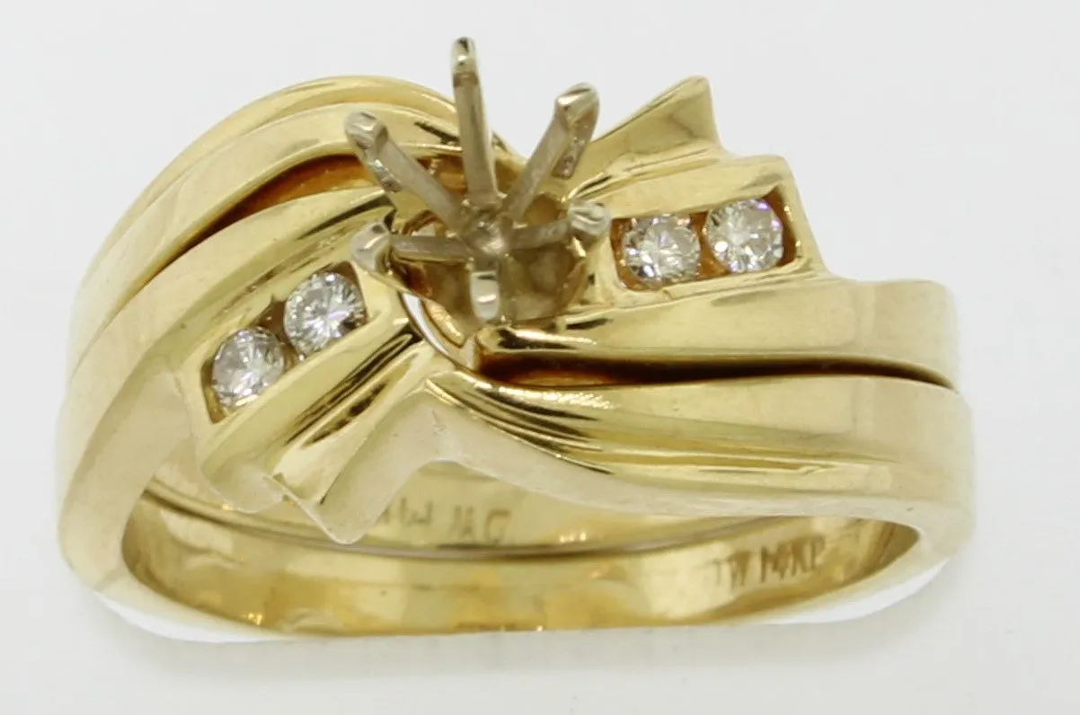 14K Yellow Gold Diamond Wedding Semi Set Holds ~.25 CT Center Stone Sz 6-1/2